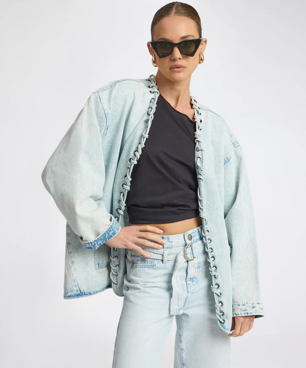 Ringleader Threaded Oversized Denim Jacket - Beach Blue - Image 3