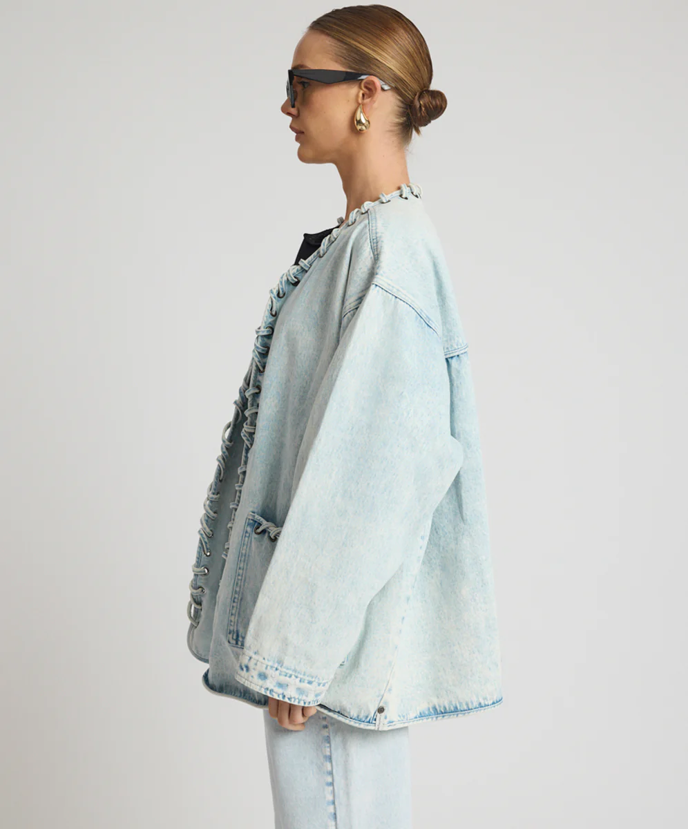 Ringleader Threaded Oversized Denim Jacket - Beach Blue - Image 4