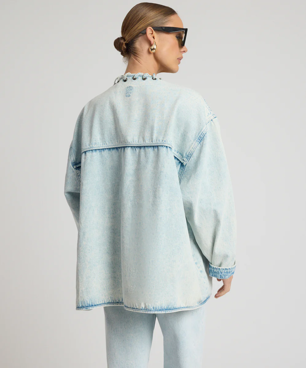 Ringleader Threaded Oversized Denim Jacket - Beach Blue - Image 5