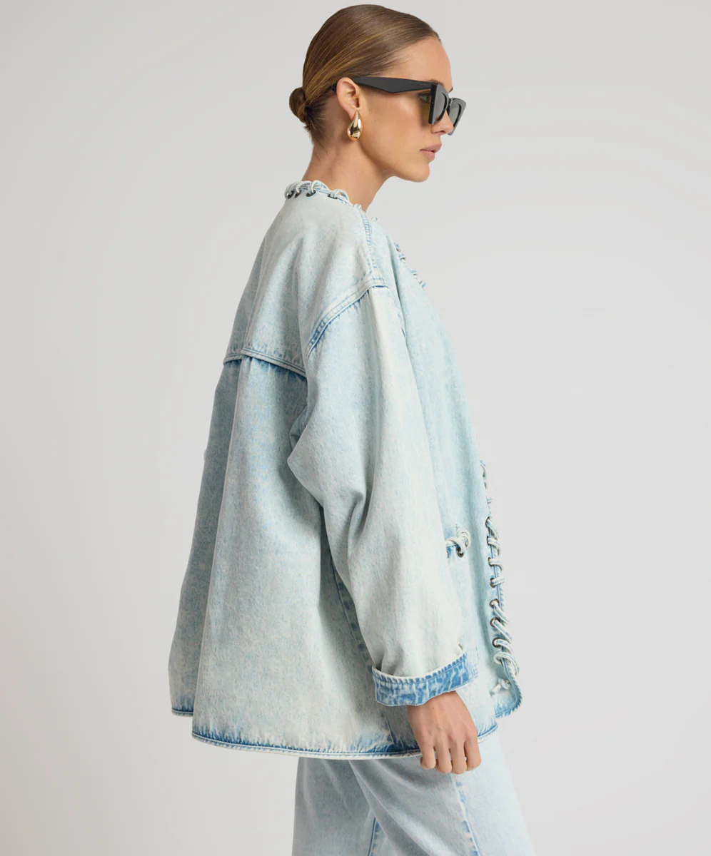 Ringleader Threaded Oversized Denim Jacket - Beach Blue - Image 7