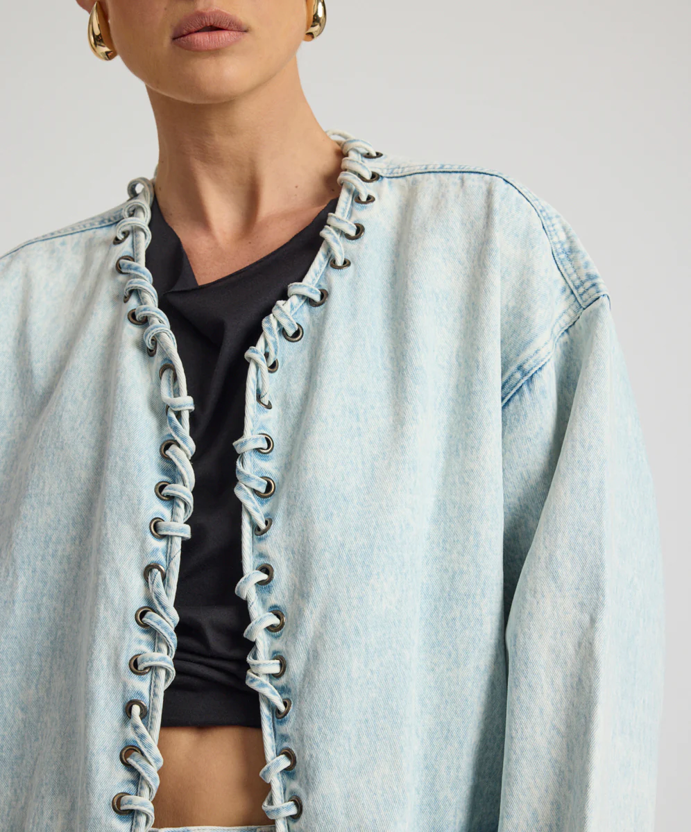 Ringleader Threaded Oversized Denim Jacket - Beach Blue - Image 8