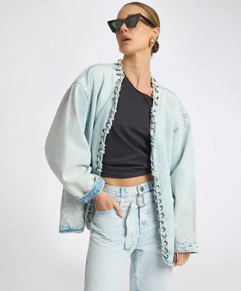 Ringleader Threaded Oversized Denim Jacket - Beach Blue - Image 9