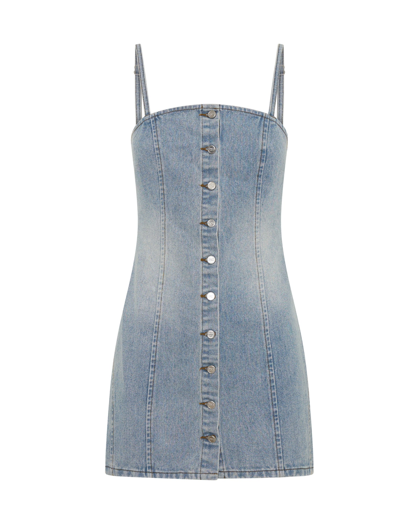 Riviera Fitted Strappy Mini Denim Dress - Hendrixe Blue - Image 10