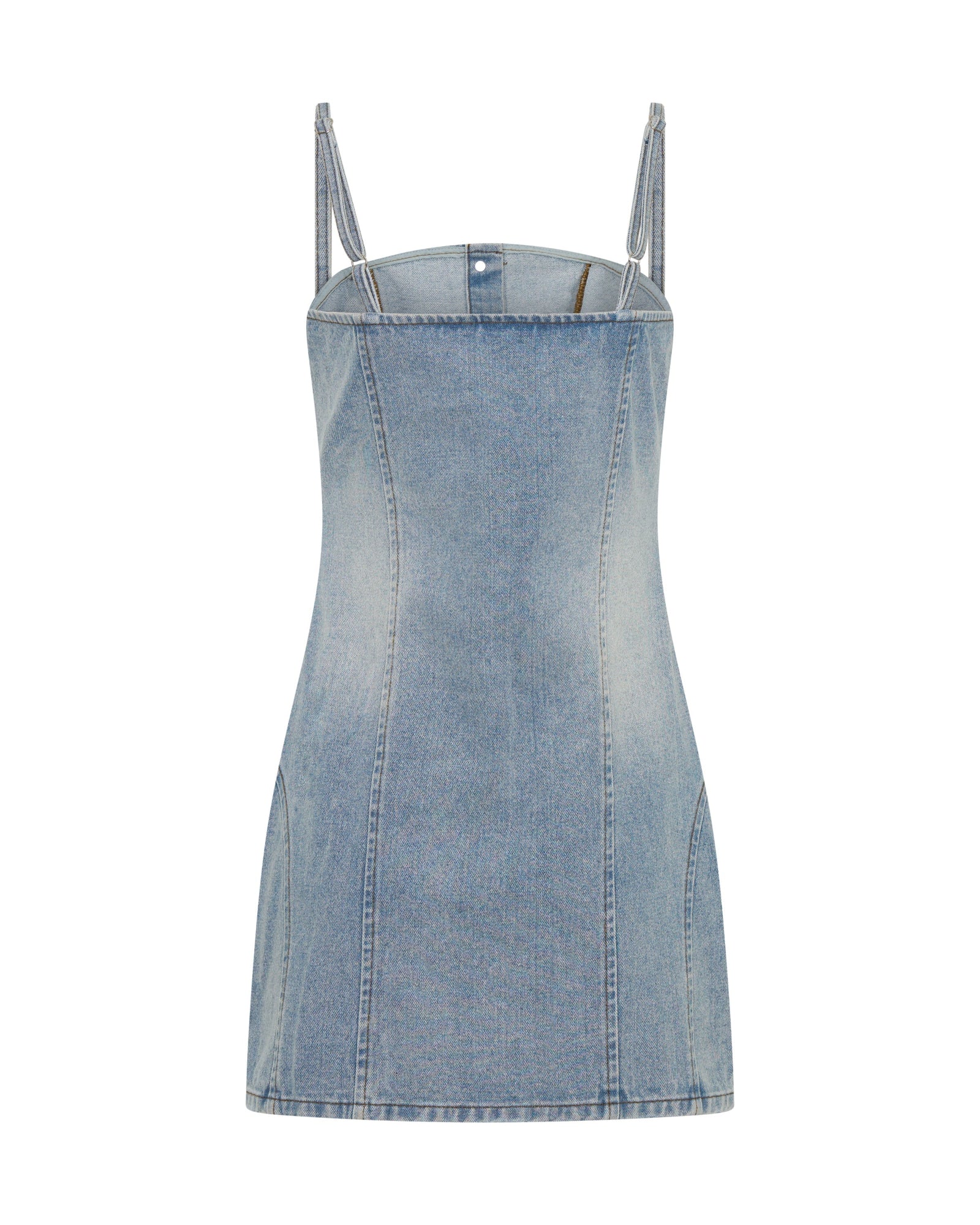 Riviera Fitted Strappy Mini Denim Dress - Hendrixe Blue - Image 11