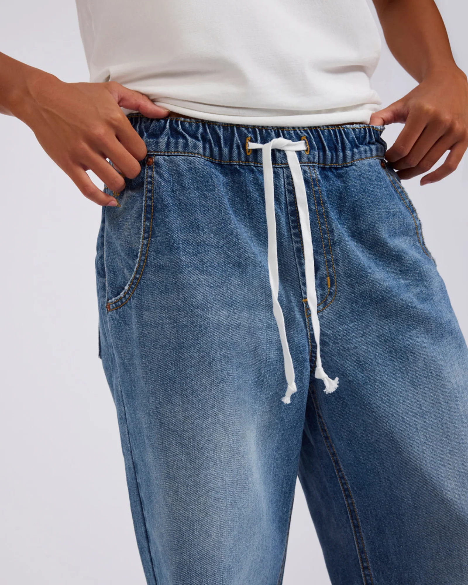 Roadhouse Mid Waist Wide Leg Drawstring Denim Jean - Hoodlum Blue - Image 7