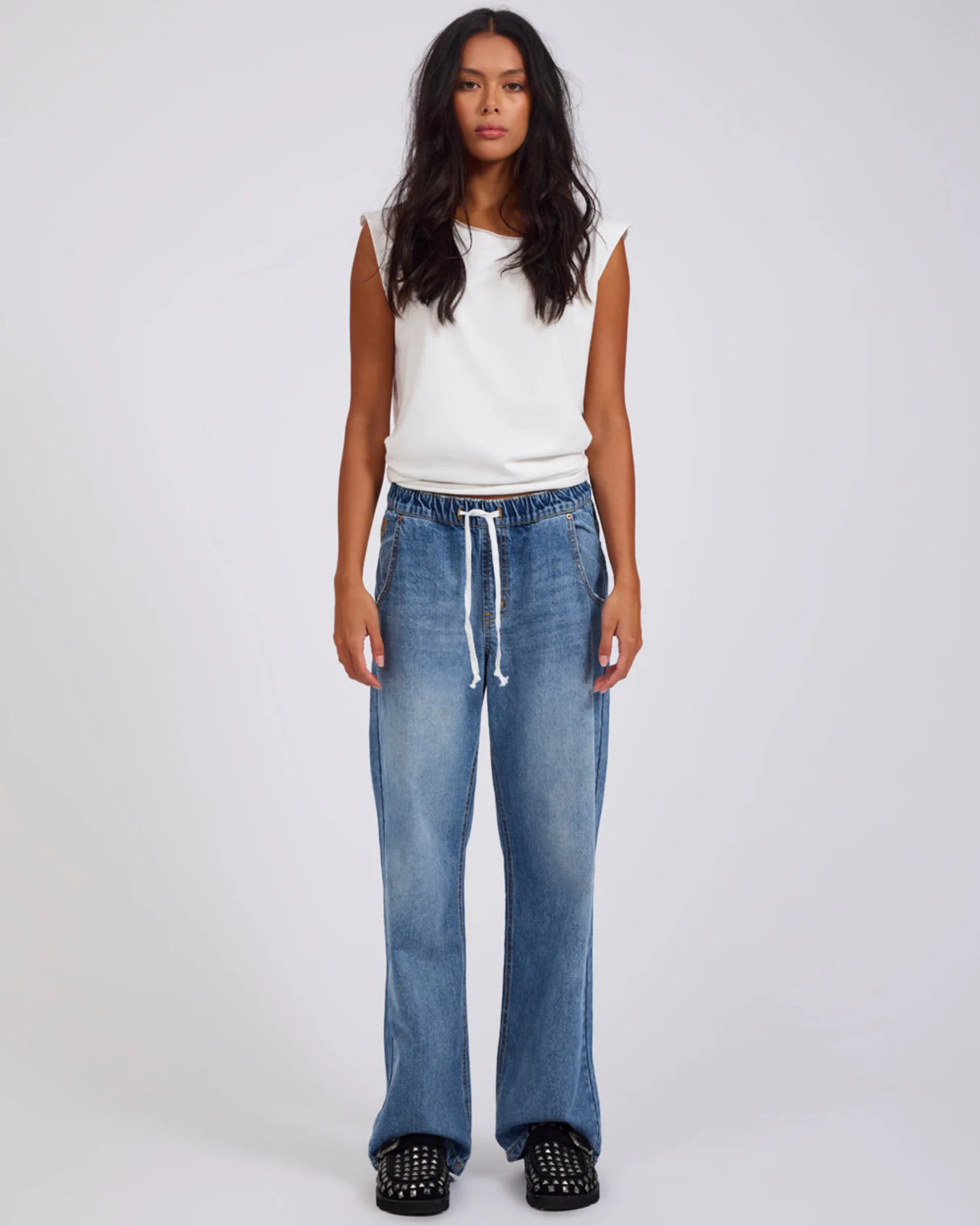 Roadhouse Mid Waist Wide Leg Drawstring Denim Jean - Hoodlum Blue - Image 8