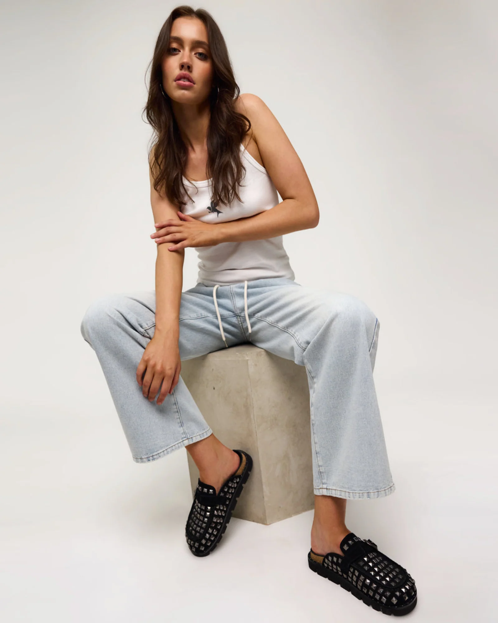 Roadhouse Mid Waist Wide Leg Drawstring Denim Jean - Blue Latte - Image 10
