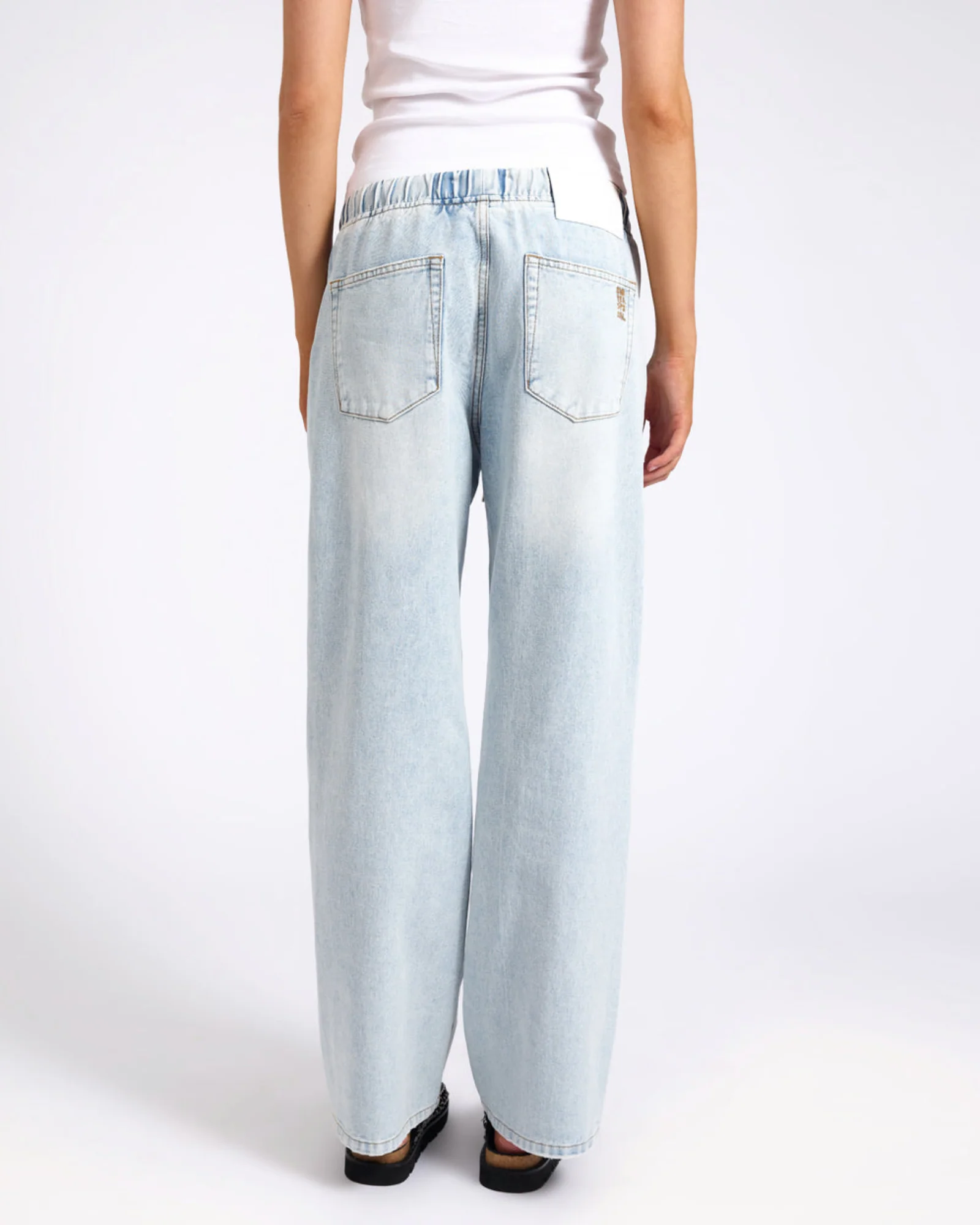 Roadhouse Mid Waist Wide Leg Drawstring Denim Jean - Blue Latte - Image 6