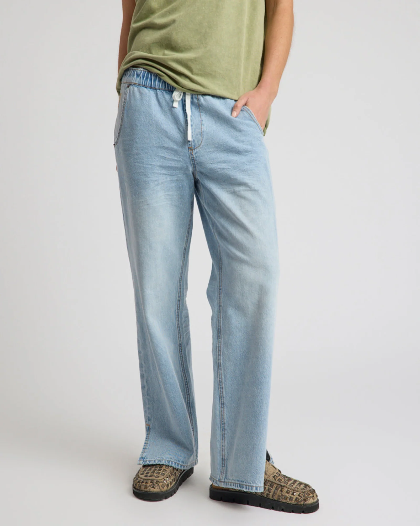 Roadhouse Mid Waist Wide Leg Drawstring Denim Jean - Riviera Blue - Image 3