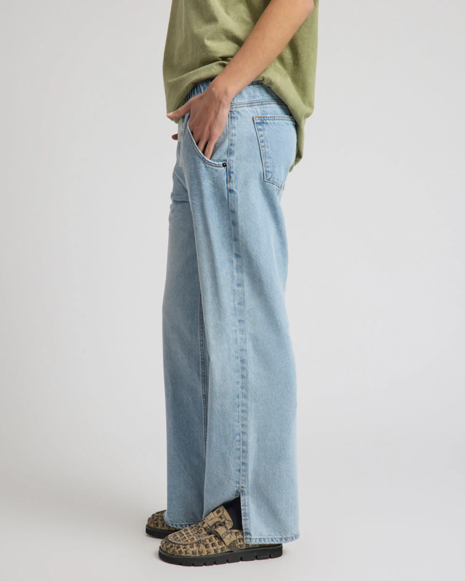 Roadhouse Mid Waist Wide Leg Drawstring Denim Jean - Riviera Blue - Image 4