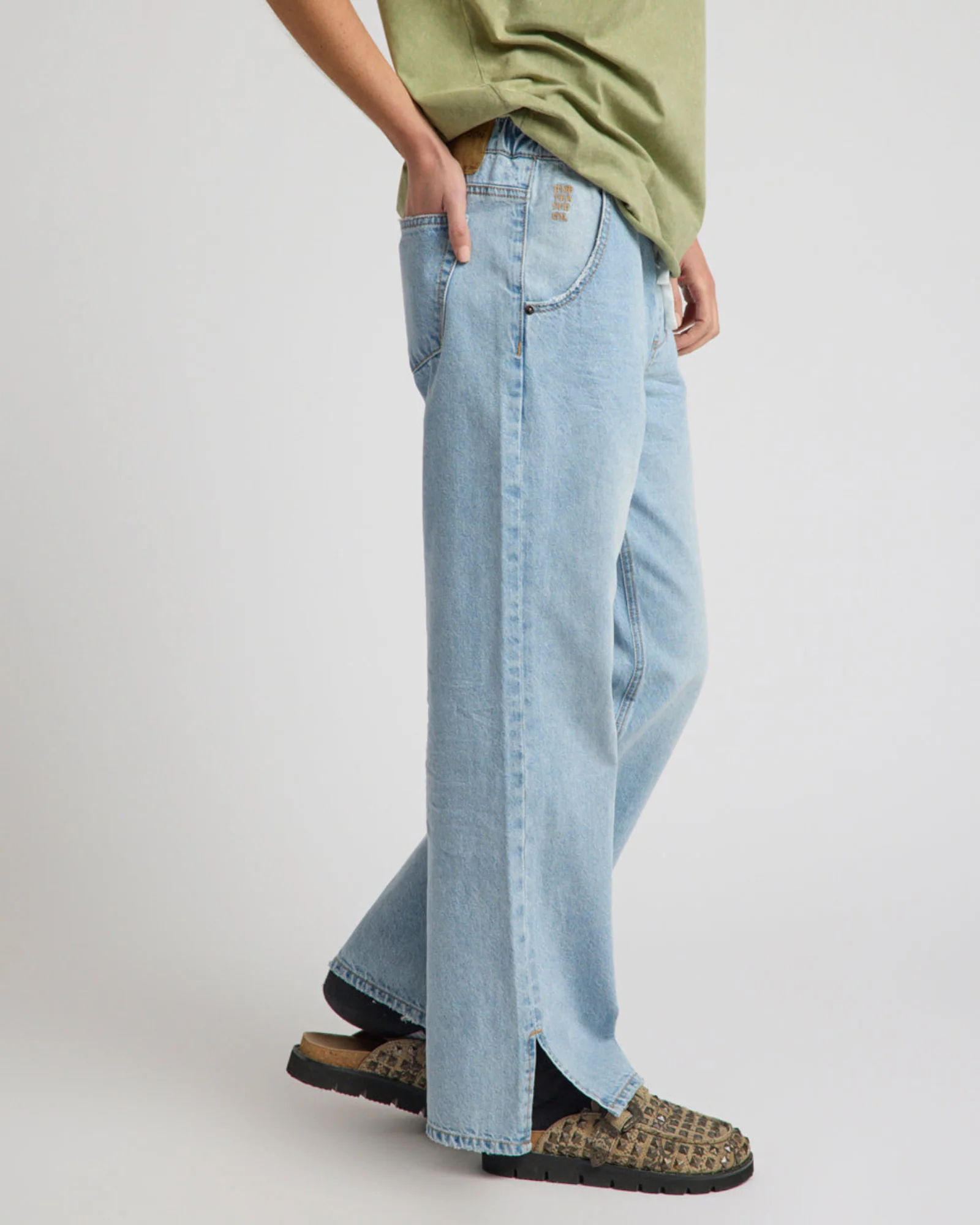 Roadhouse Mid Waist Wide Leg Drawstring Denim Jean - Riviera Blue - Image 6