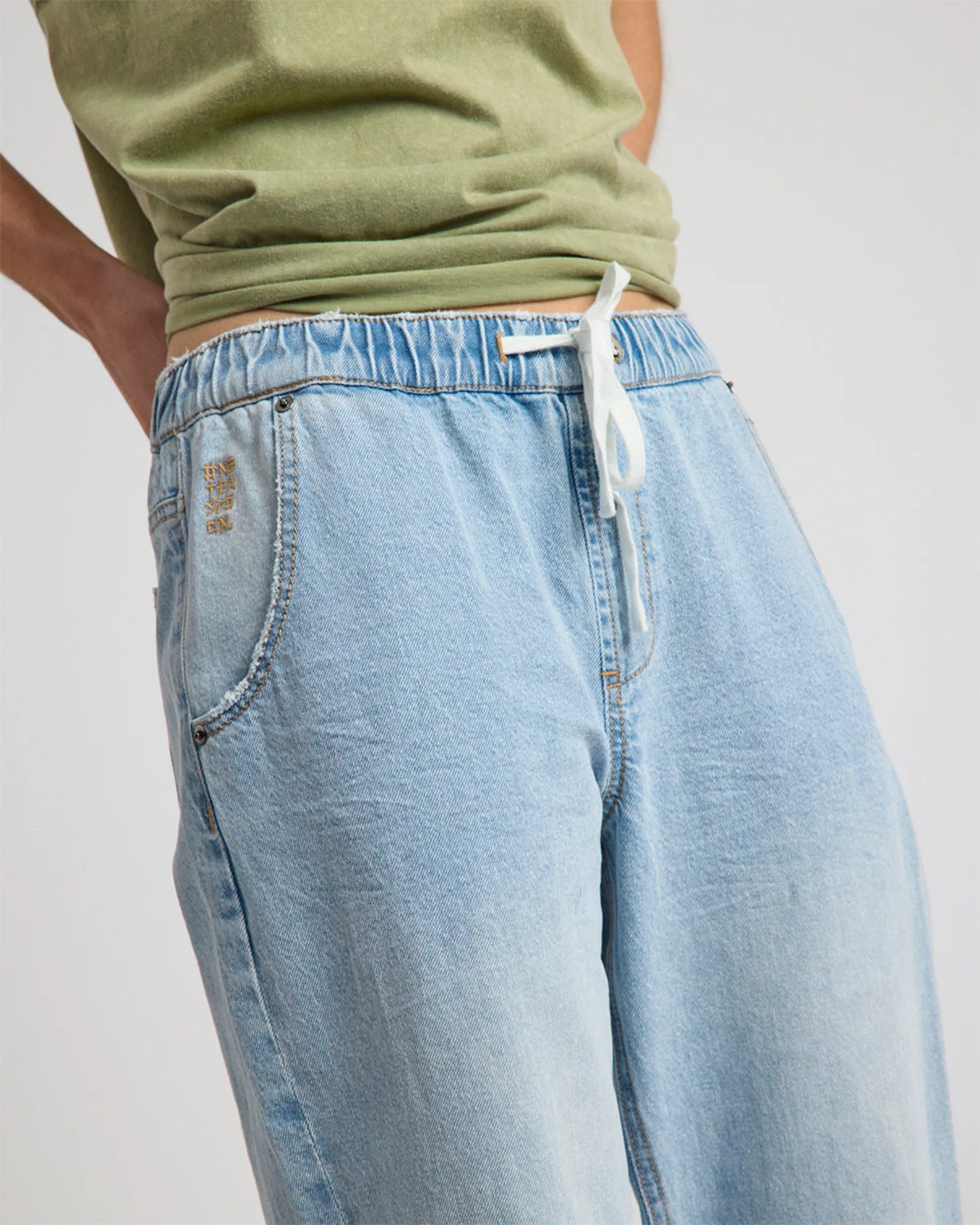 Roadhouse Mid Waist Wide Leg Drawstring Denim Jean - Riviera Blue - Image 7