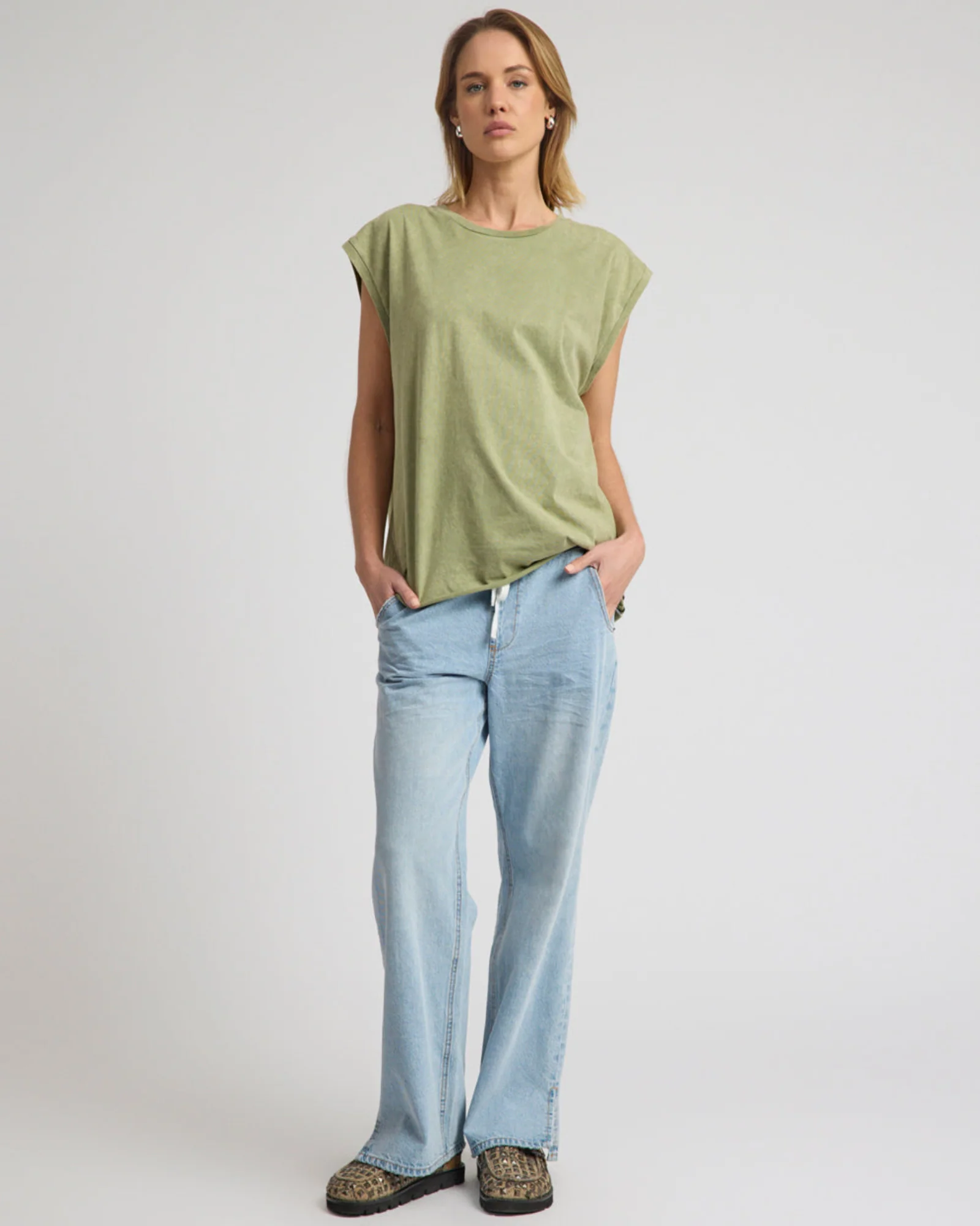 Roadhouse Mid Waist Wide Leg Drawstring Denim Jean - Riviera Blue - Image 8