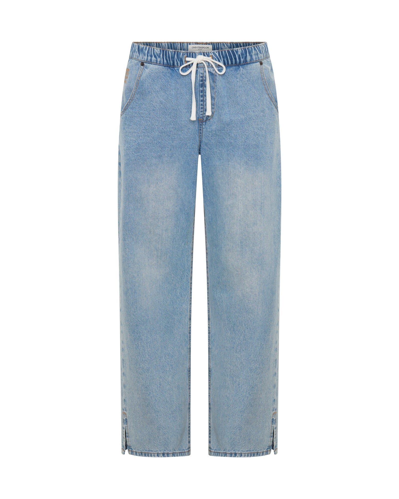 Roadhouse Mid Waist Wide Leg Drawstring Denim Jean - Riviera Blue - Image 9