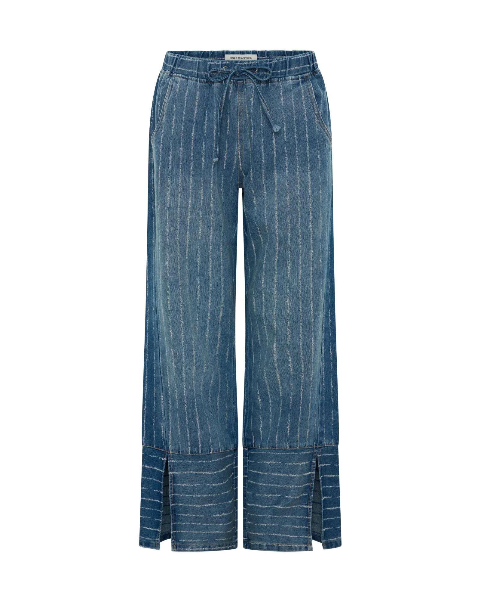 Roadhouse Mid Waist Wide Leg Drawstring Denim Jeans - Blue Stripe - Image 10
