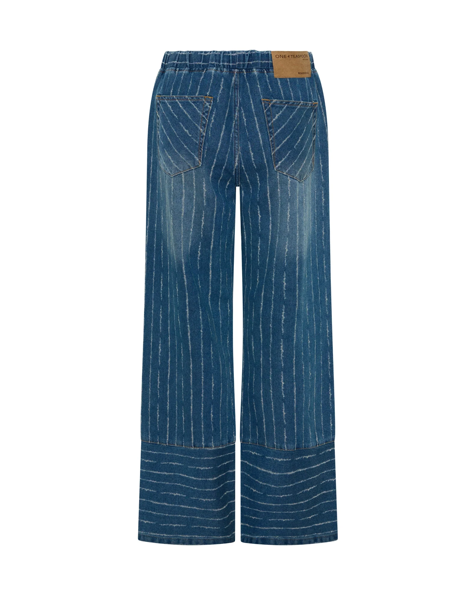 Roadhouse Mid Waist Wide Leg Drawstring Denim Jeans - Blue Stripe - Image 11