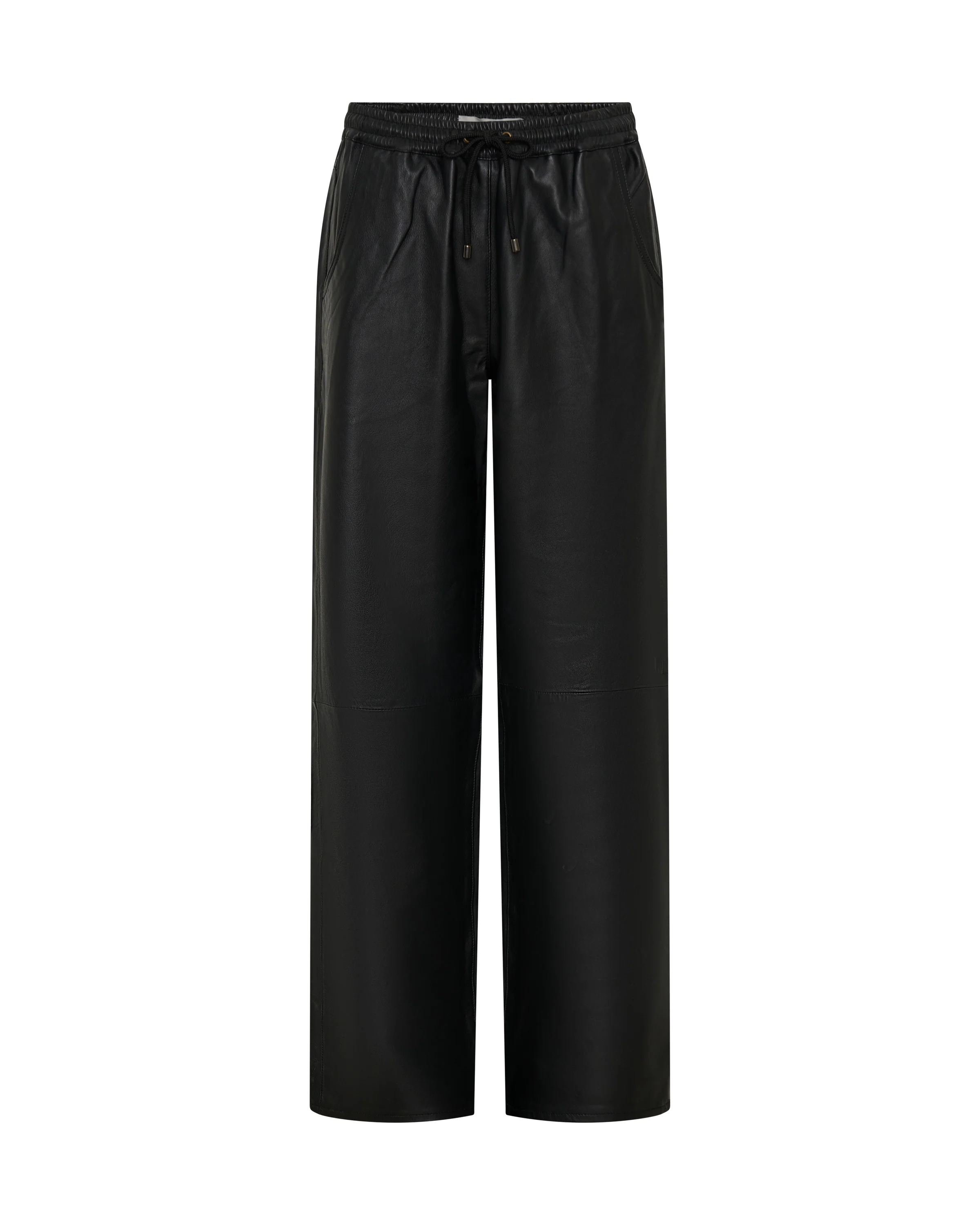 Roadhouse Mid Waist Wide Leg Drawstring Leather Pants - Black - Image 8