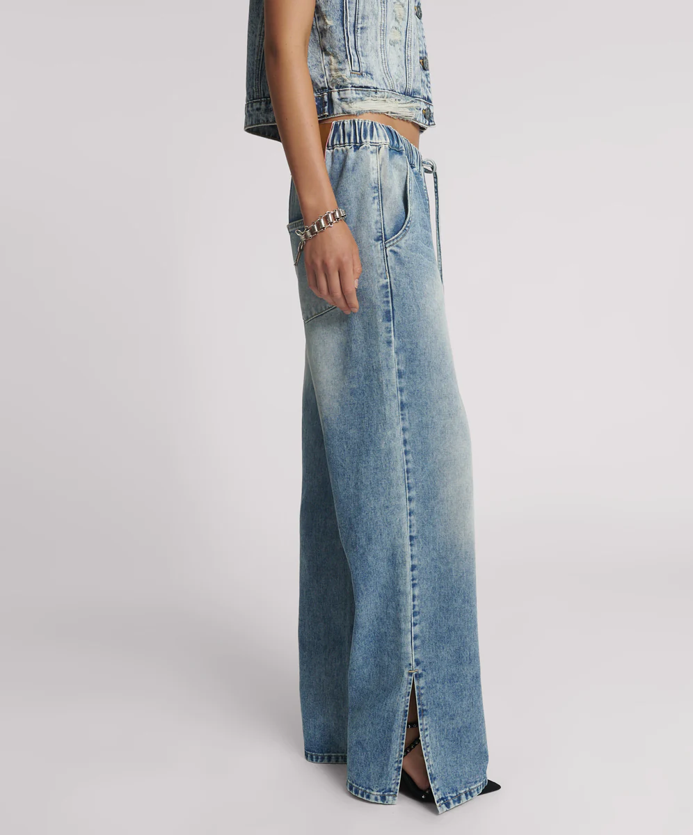 Roadhouse Wide Leg Drawstring Denim Jeans - Sunset Blue - Image 3