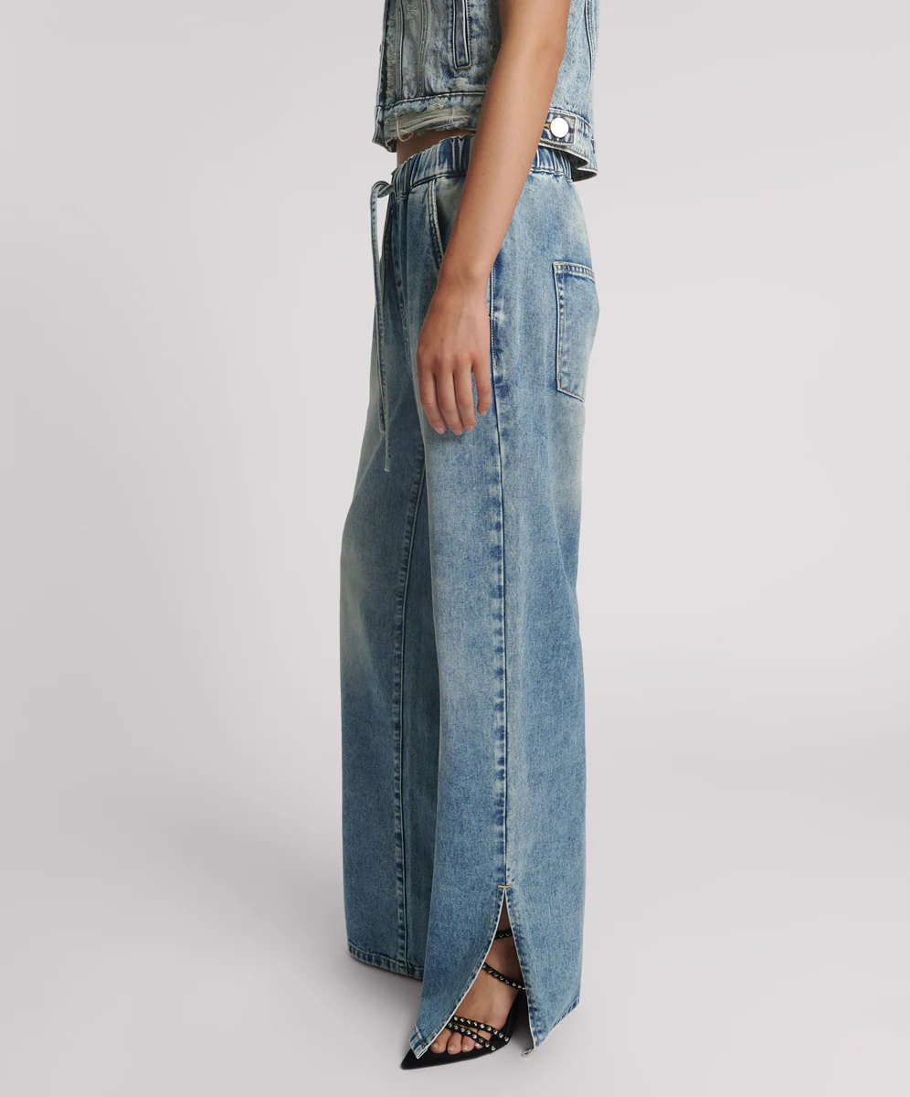 Roadhouse Wide Leg Drawstring Denim Jeans - Sunset Blue - Image 4