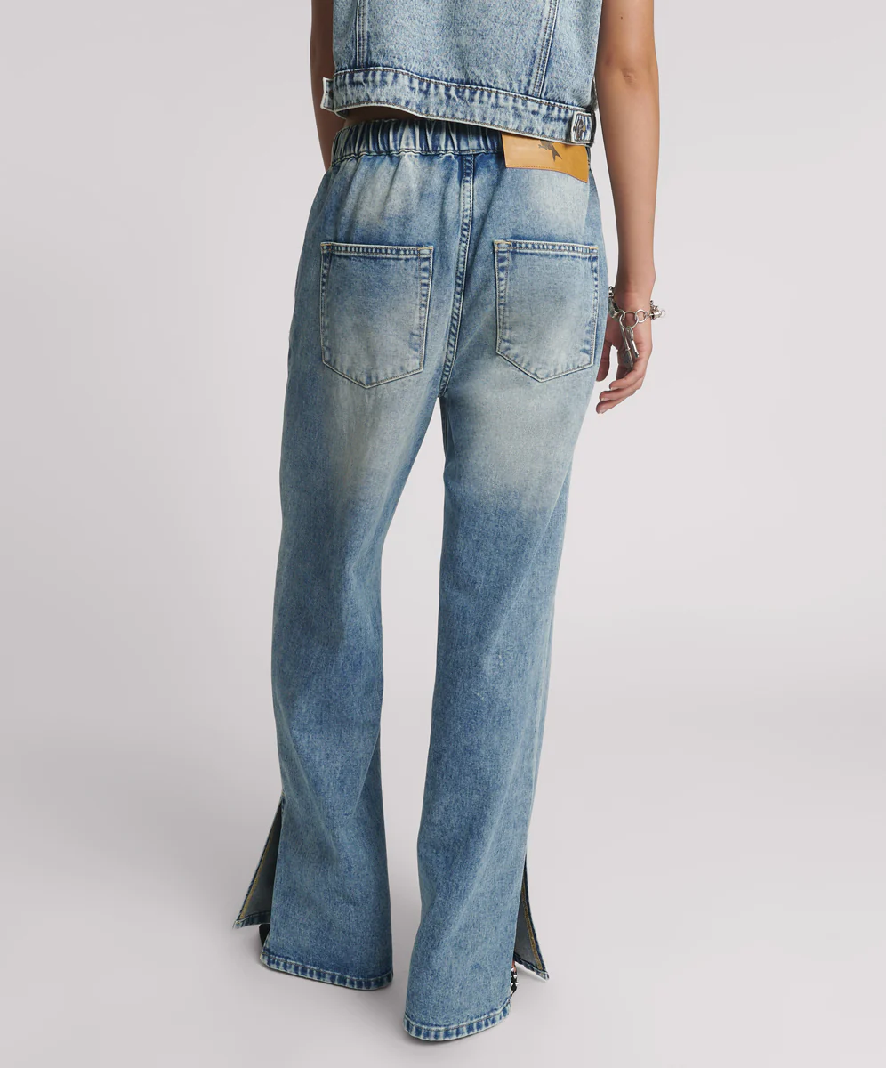 Roadhouse Wide Leg Drawstring Denim Jeans - Sunset Blue - Image 5