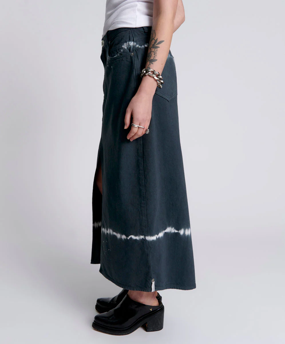 Rocko Mid Waist Long Length Denim Skirt - Black Magic - Image 3