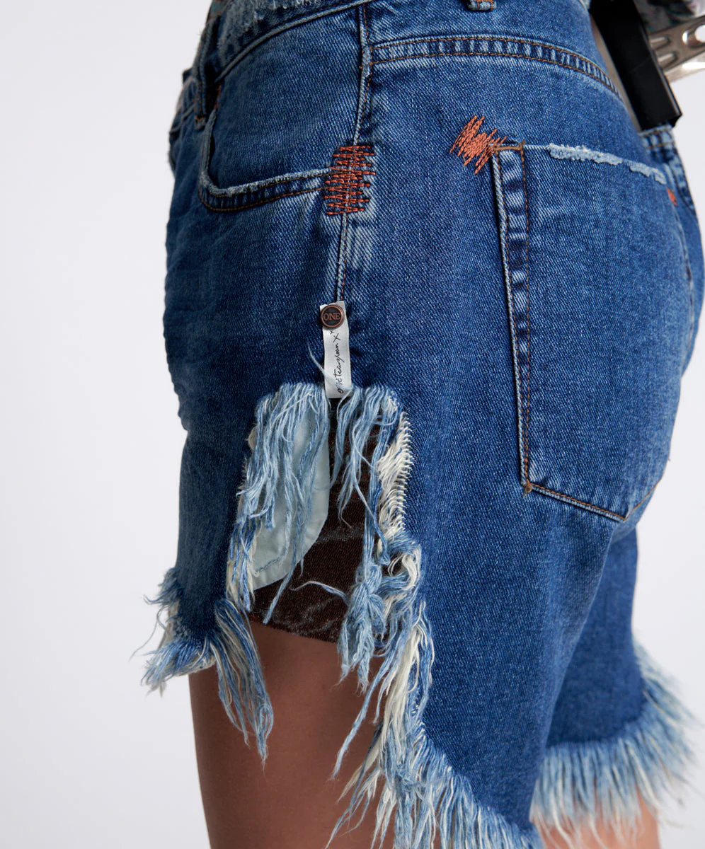 Frankies Low Waist Long Length Denim Shorts - Rodeo Blue - Image 3
