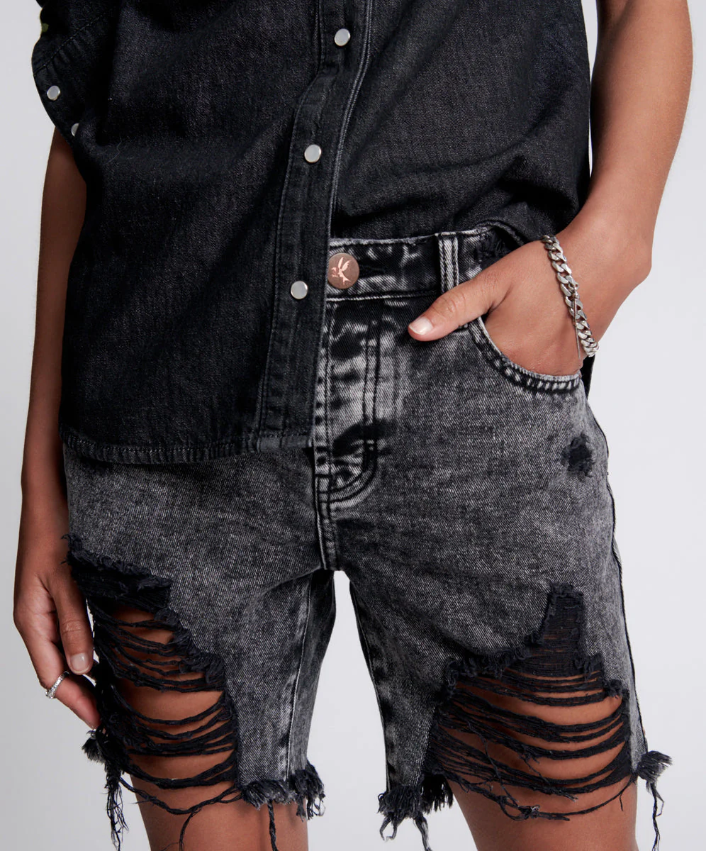Stevies Low Waist Waist Long Length Boyfriend Denim Shorts - Rodeo Grey