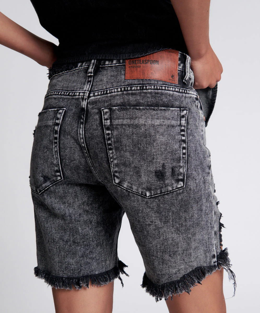 Stevies Low Waist Waist Long Length Boyfriend Denim Shorts - Rodeo Grey - Image 3