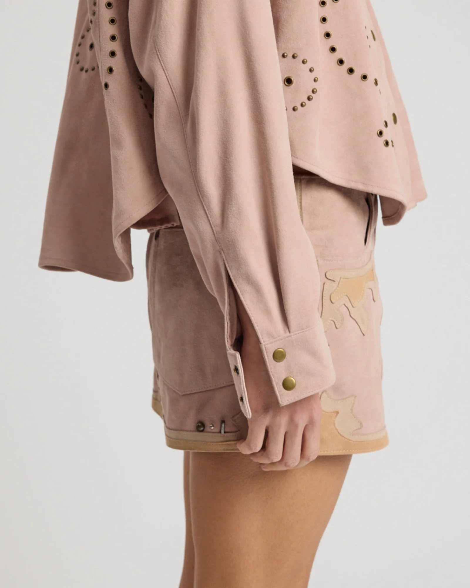 Rodeo Renegade Studded Applique Low Waist Mini Suede Skirt - Dusty Pink - Image 8