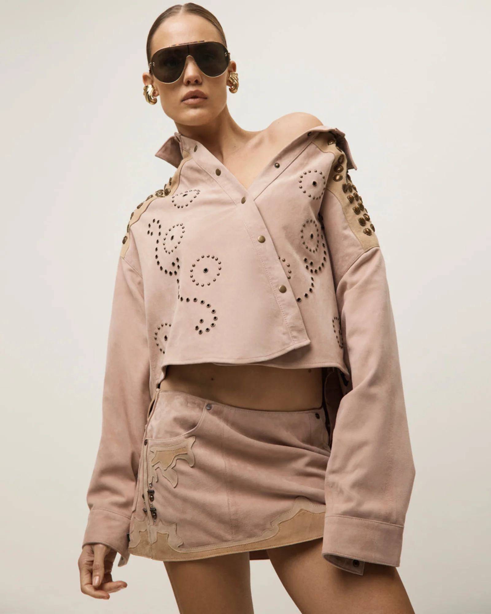 Rodeo Renegade Studded Embroidered Crop Suede Jack - Dusty Pink - Image 14