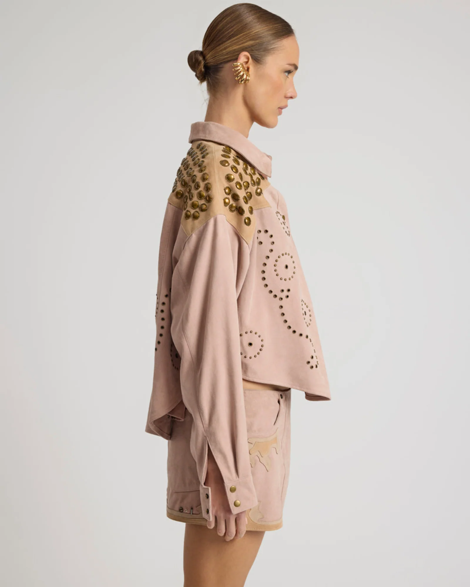 Rodeo Renegade Studded Embroidered Crop Suede Jack - Dusty Pink - Image 6