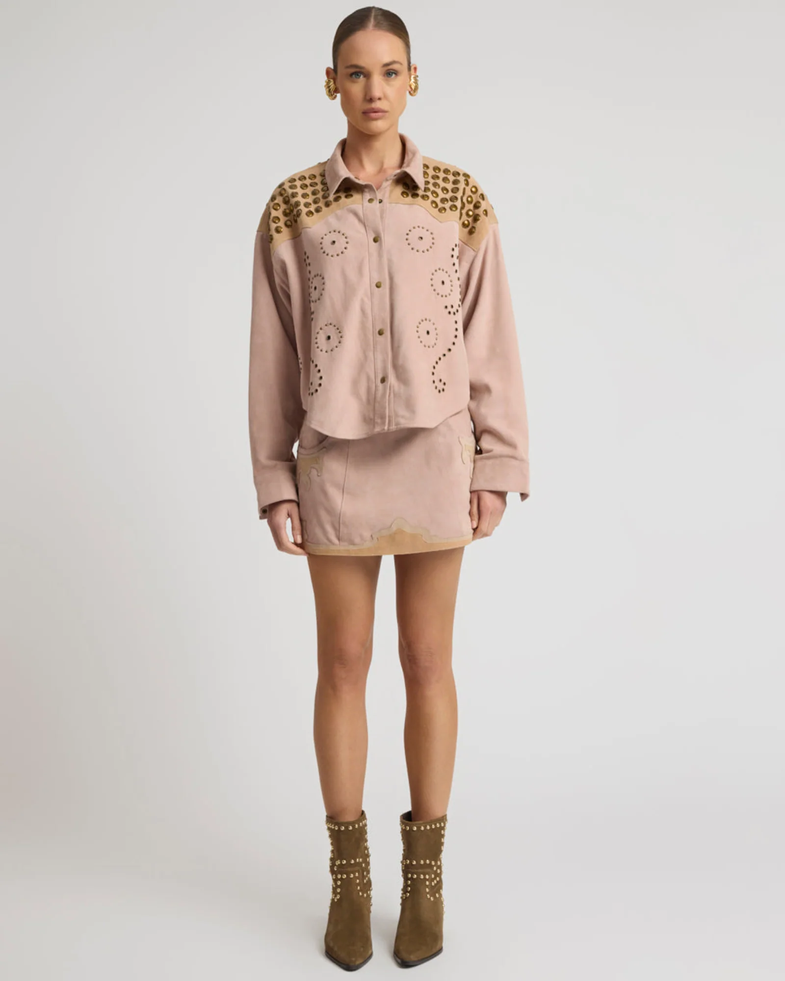 Rodeo Renegade Studded Embroidered Crop Suede Jack - Dusty Pink - Image 9