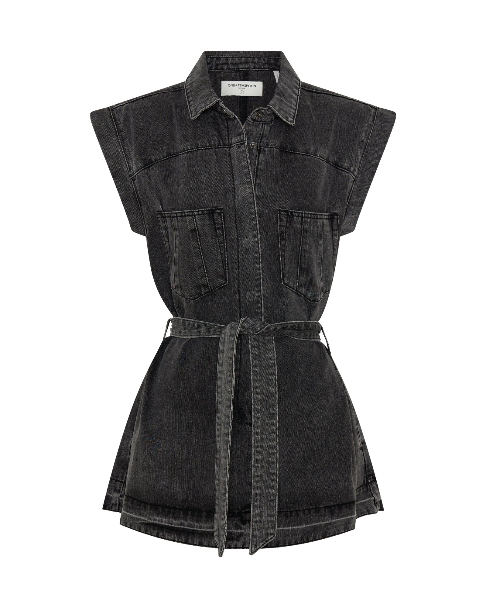 Rogue Aviator Mini Denim Dress - Washed Black - Image 12