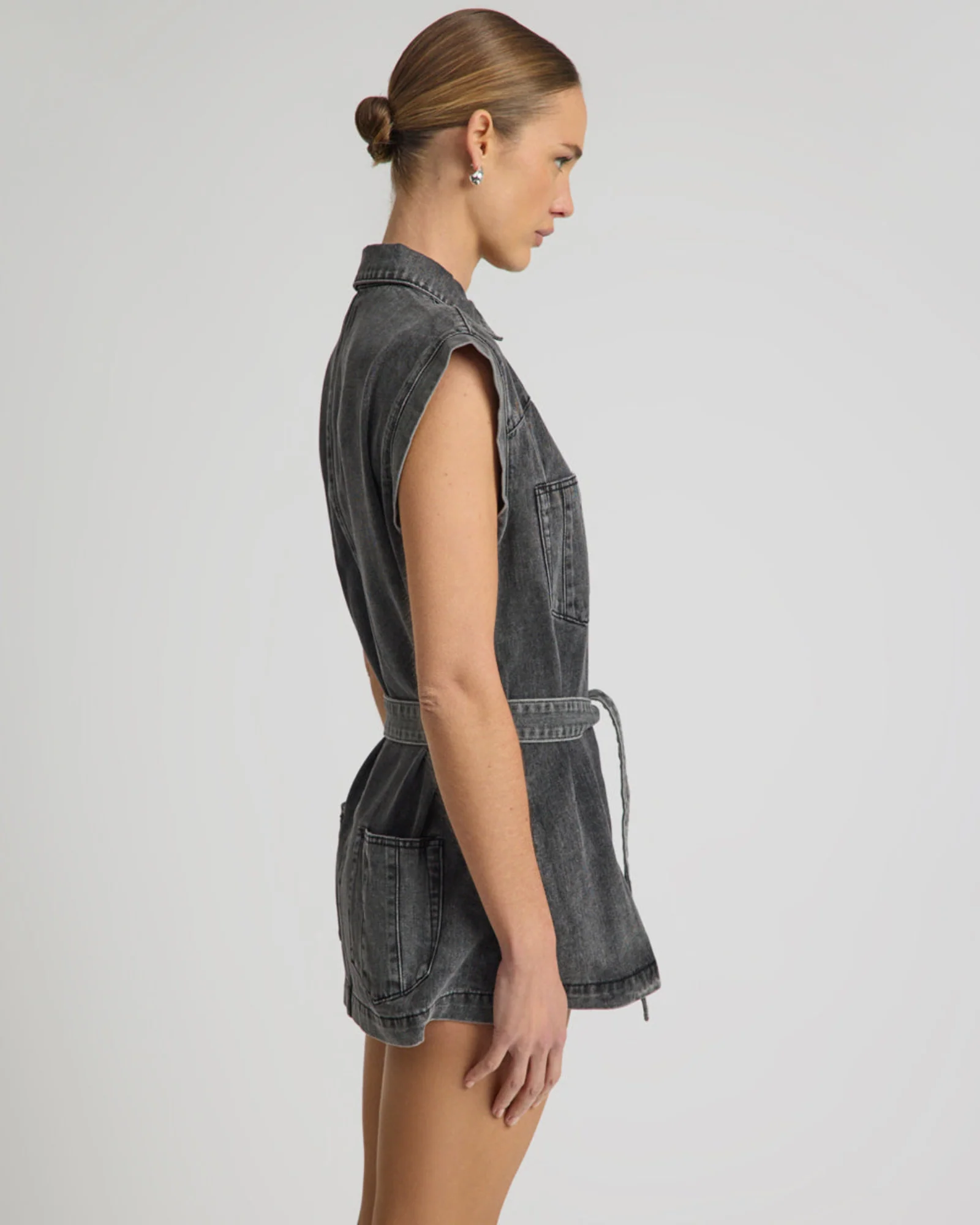 Rogue Aviator Mini Denim Dress - Washed Black - Image 3