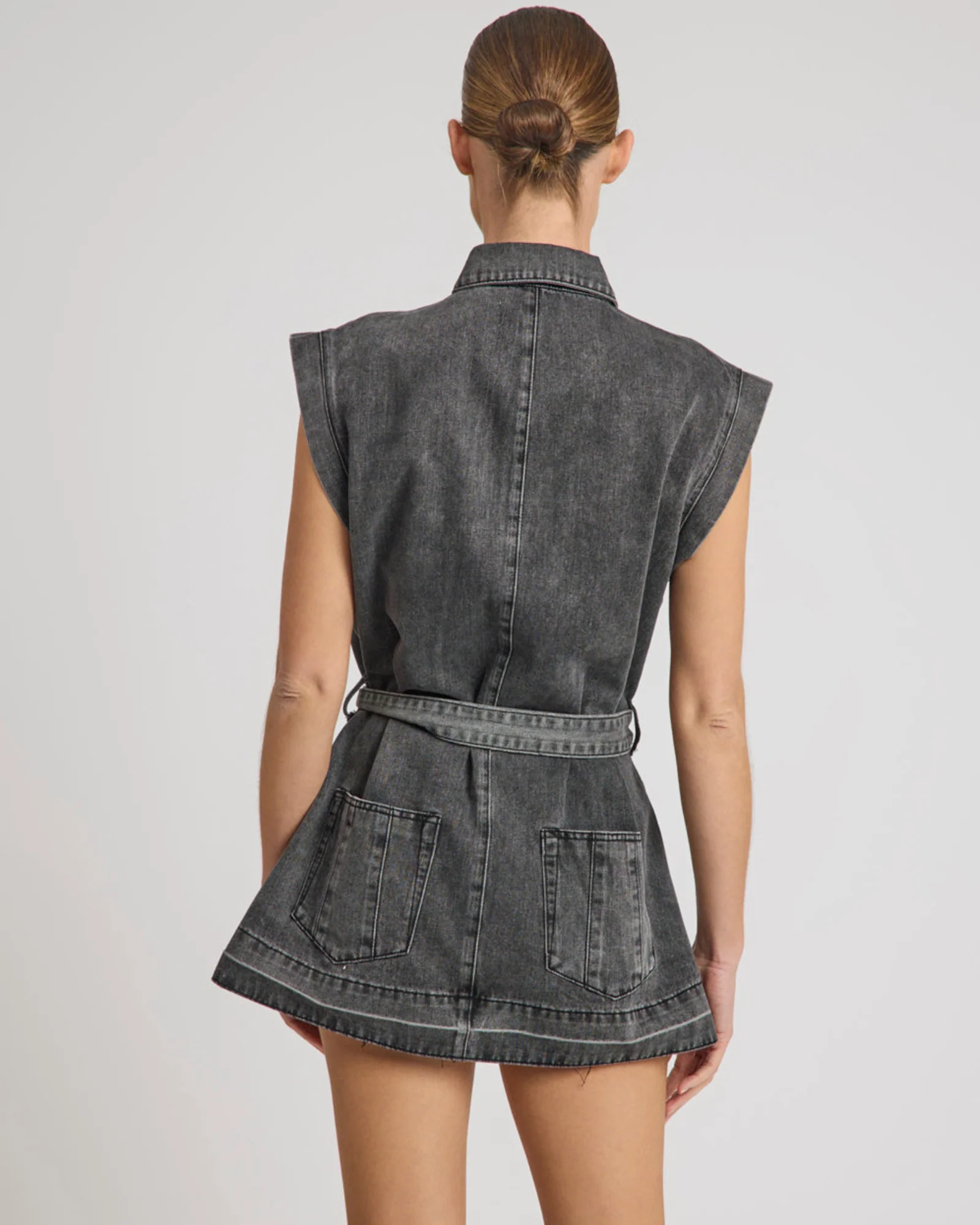Rogue Aviator Mini Denim Dress - Washed Black - Image 6