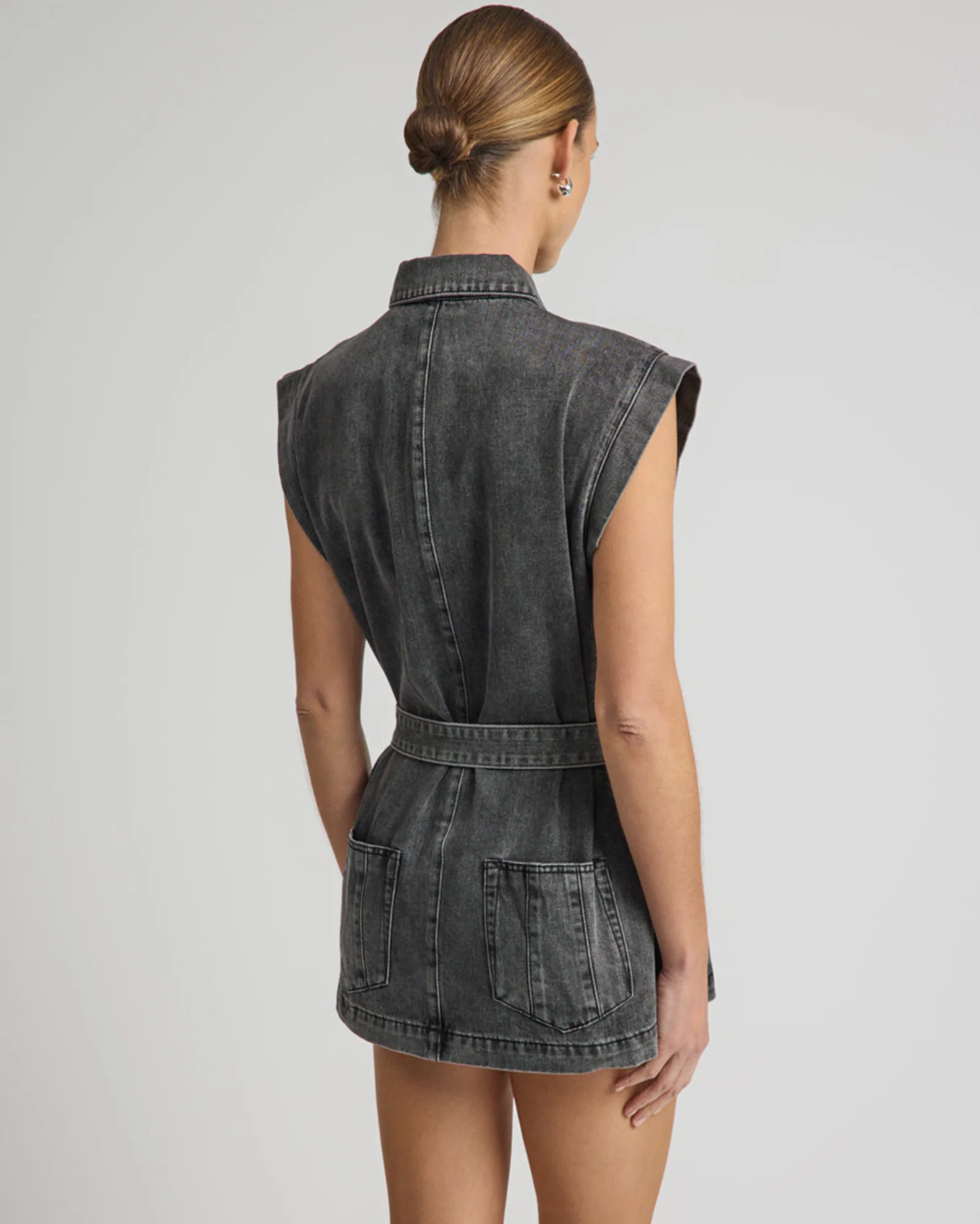 Rogue Aviator Mini Denim Dress - Washed Black - Image 7
