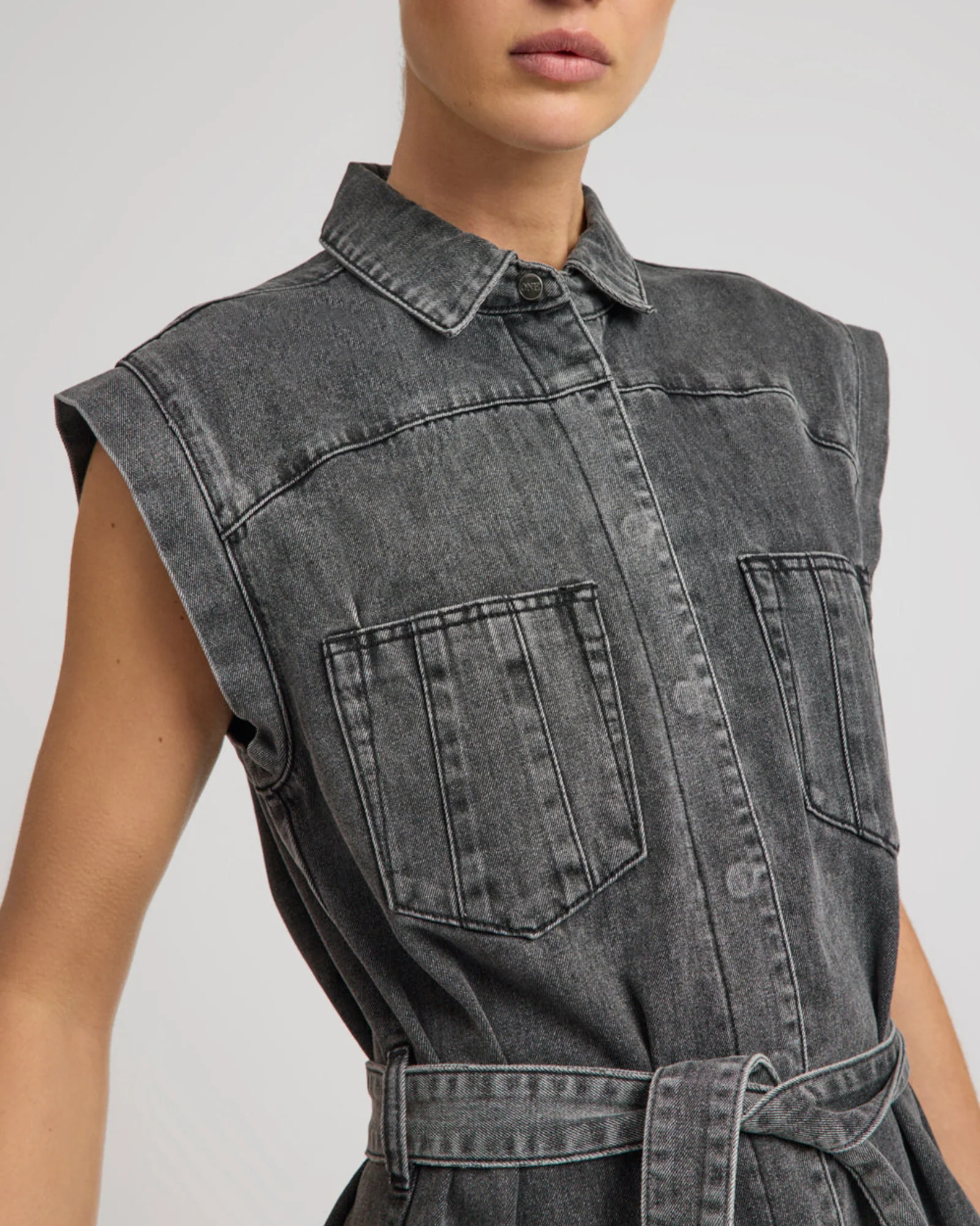 Rogue Aviator Mini Denim Dress - Washed Black - Image 8