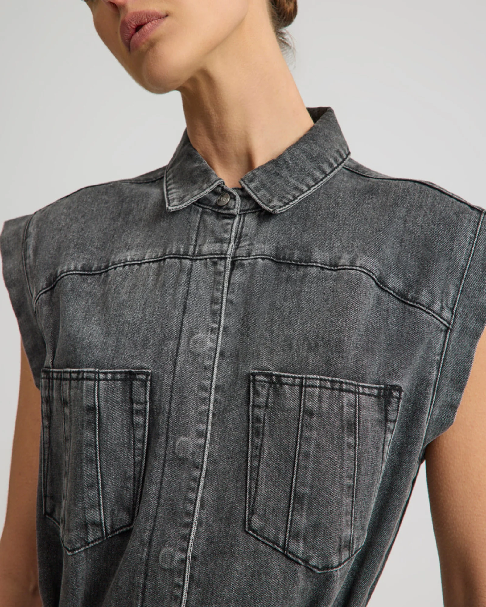 Rogue Aviator Mini Denim Dress - Washed Black - Image 9