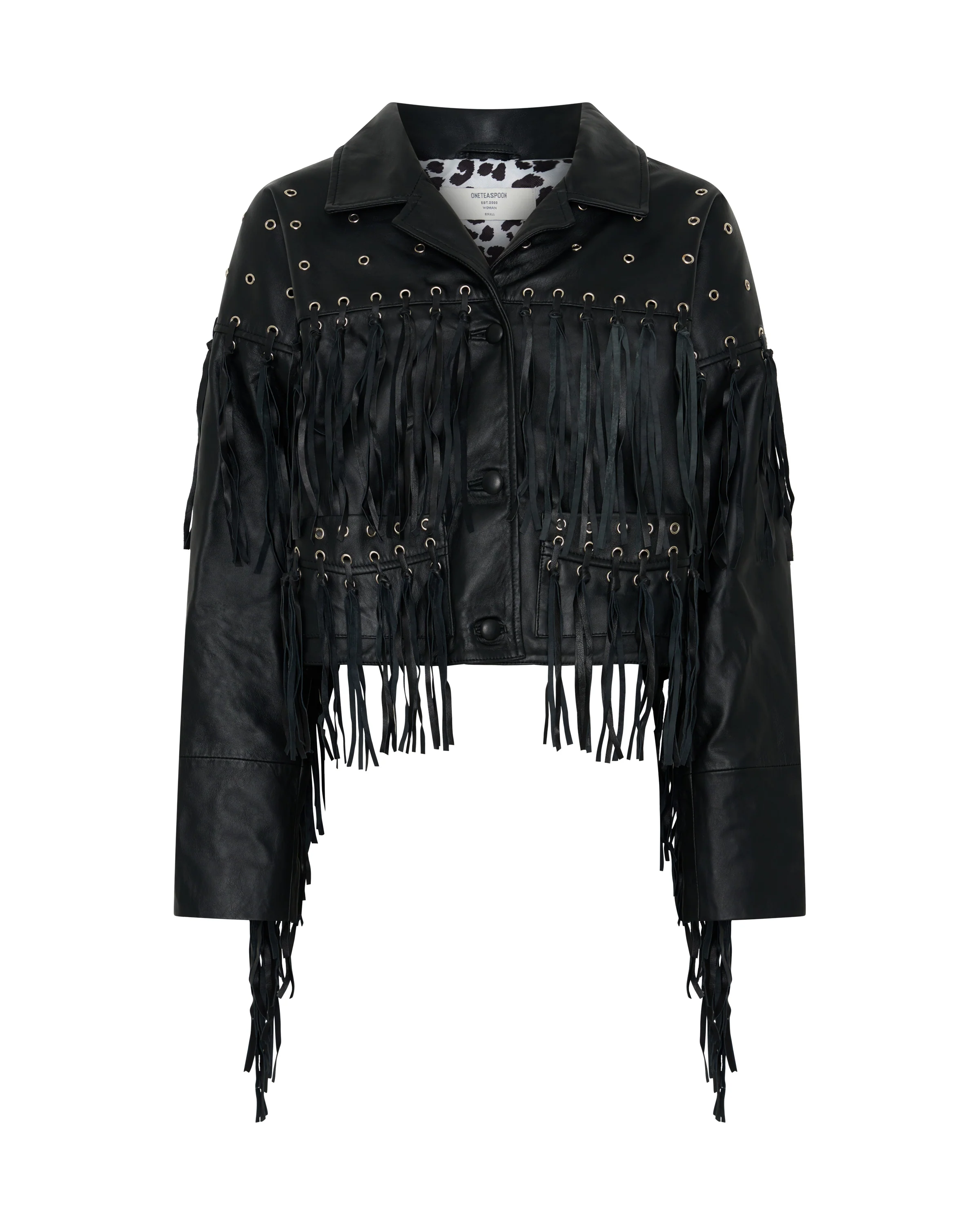 Rogue Rodeo Fringed Cropped Leather Jacket - Black - Image 12