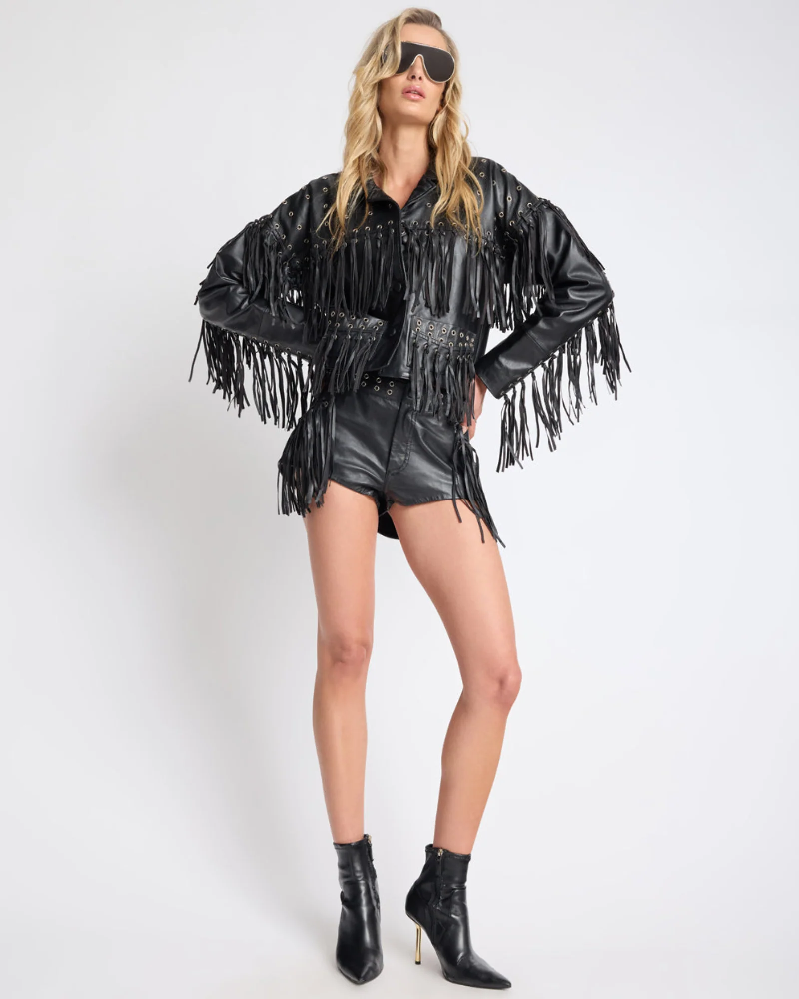 Rogue Rodeo Fringed Cropped Leather Jacket - Black - Image 2
