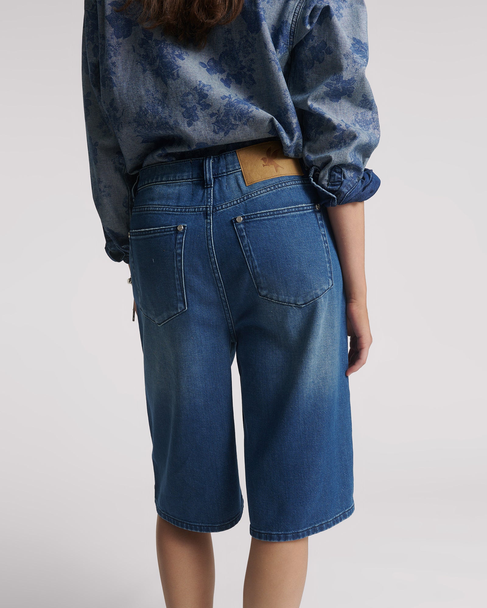 Beastie Low Waist Wide Leg Super Long Length Denim Jorts - Rosewood - Image 4