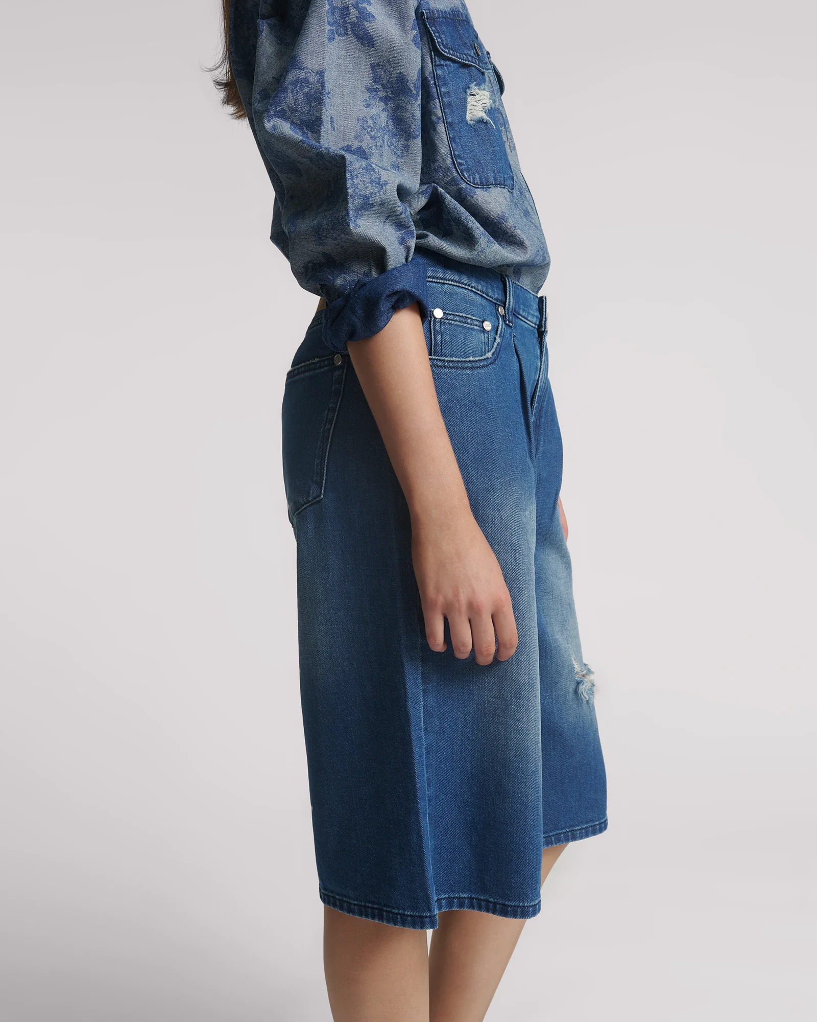 Beastie Low Waist Wide Leg Super Long Length Denim Jorts - Rosewood - Image 5