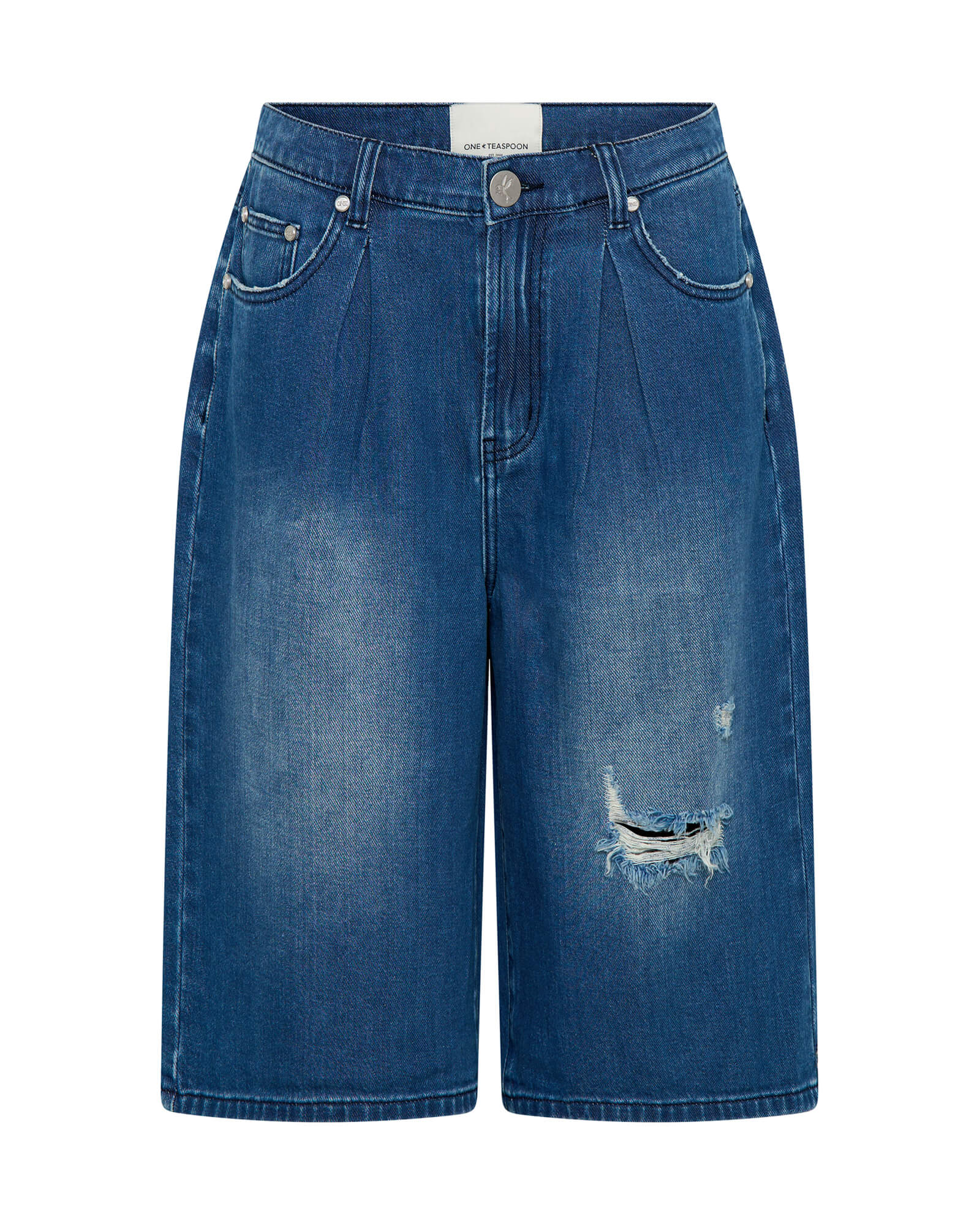 Beastie Low Waist Wide Leg Super Long Length Denim Jorts - Rosewood - Image 6