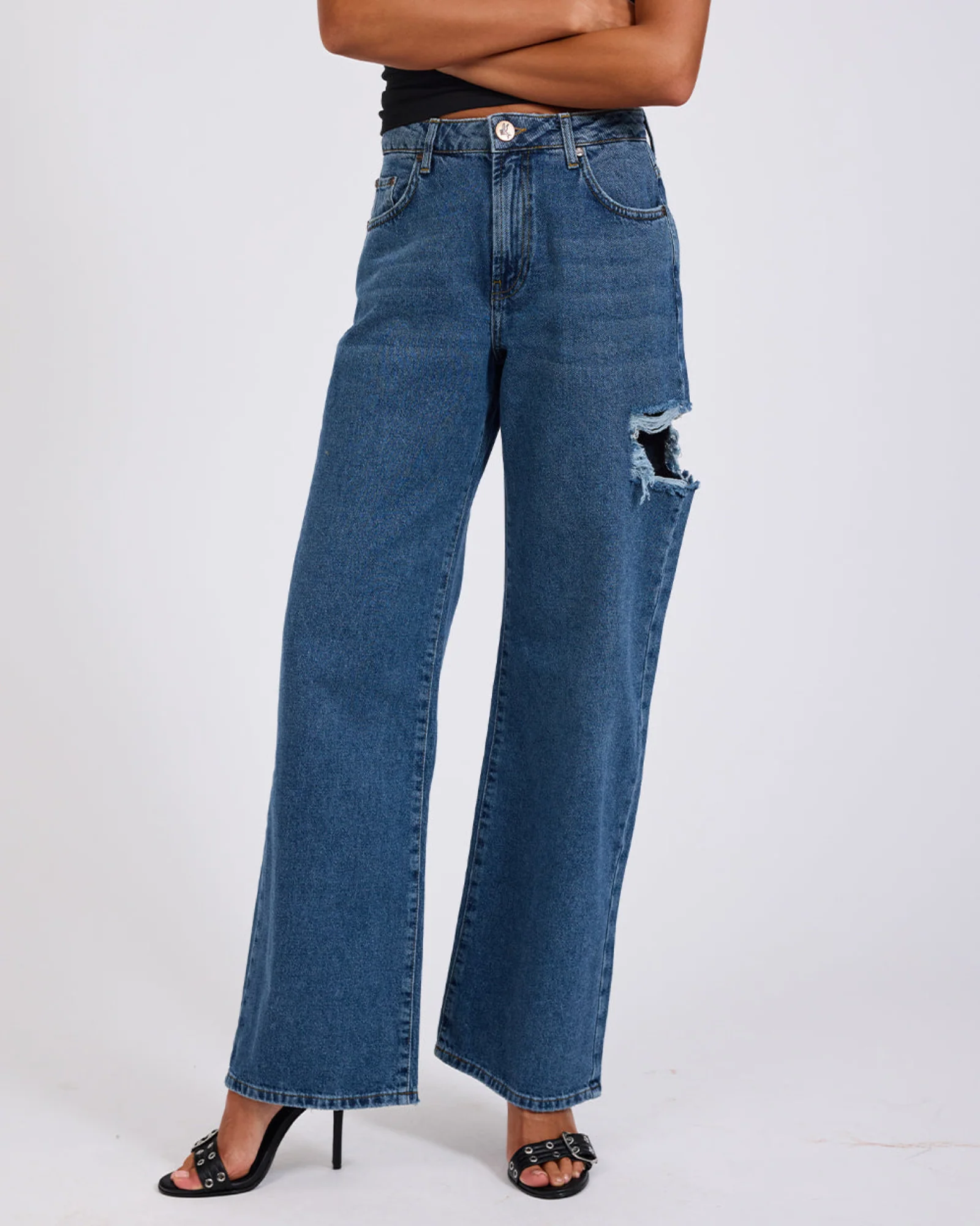 Jackson Mid Waist Wide Leg Denim Jeans - Rosewood - Image 3