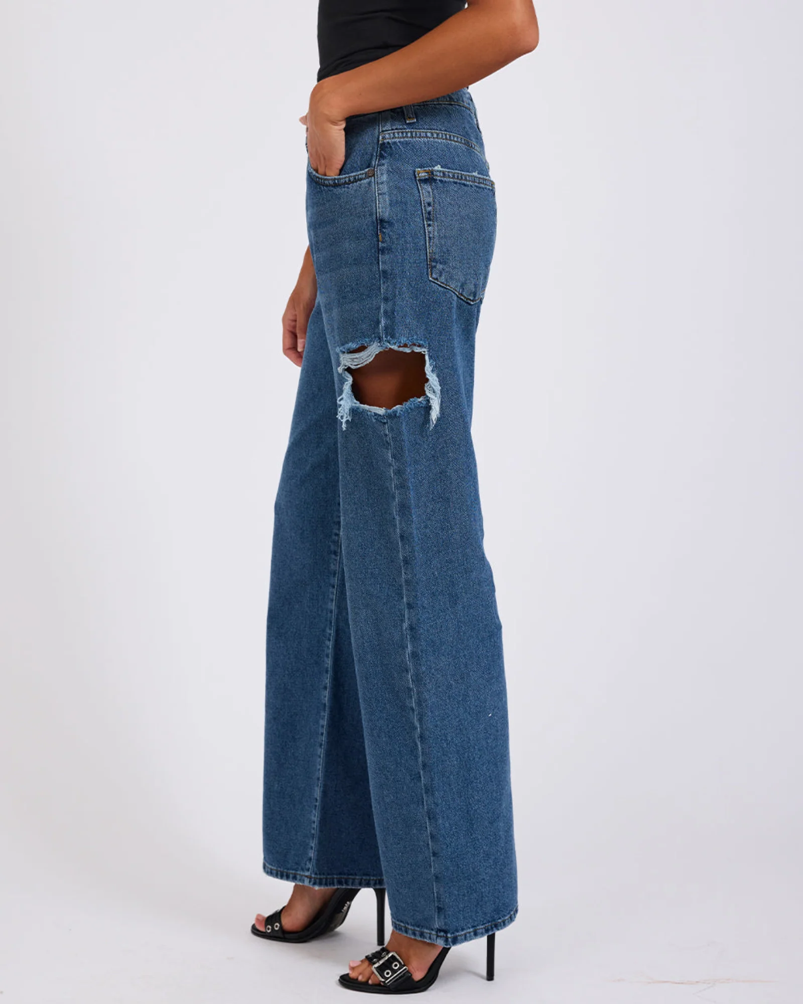 Jackson Mid Waist Wide Leg Denim Jeans - Rosewood - Image 4