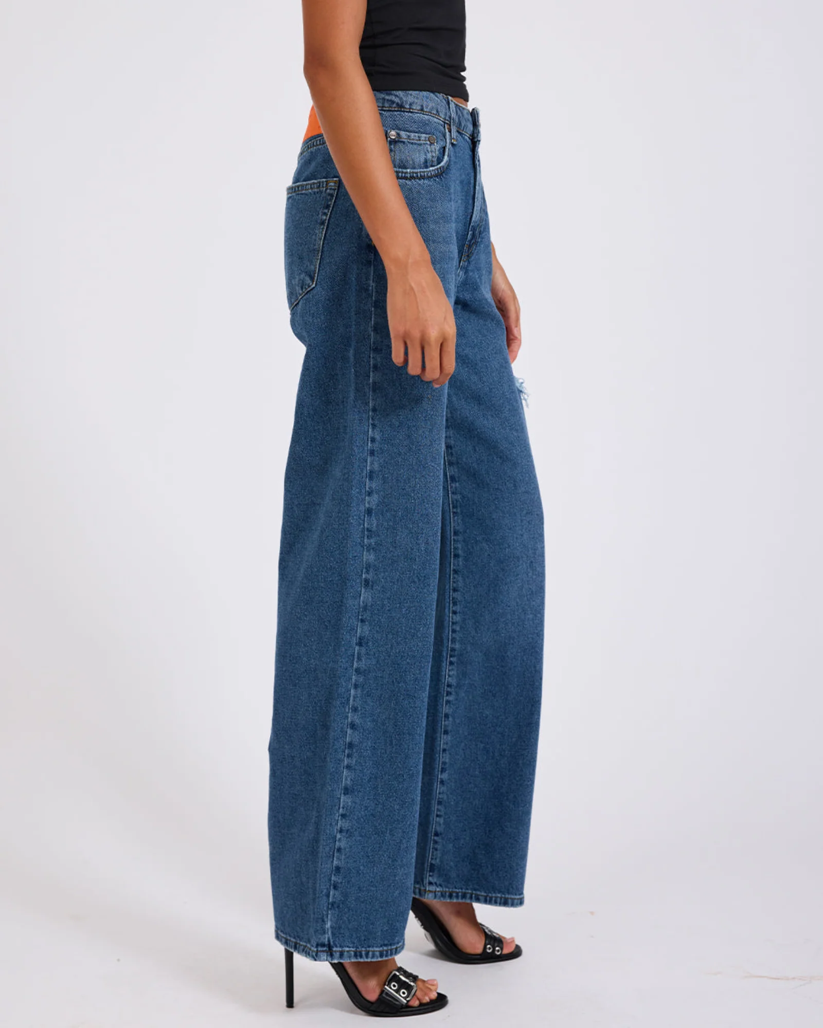 Jackson Mid Waist Wide Leg Denim Jeans - Rosewood - Image 6