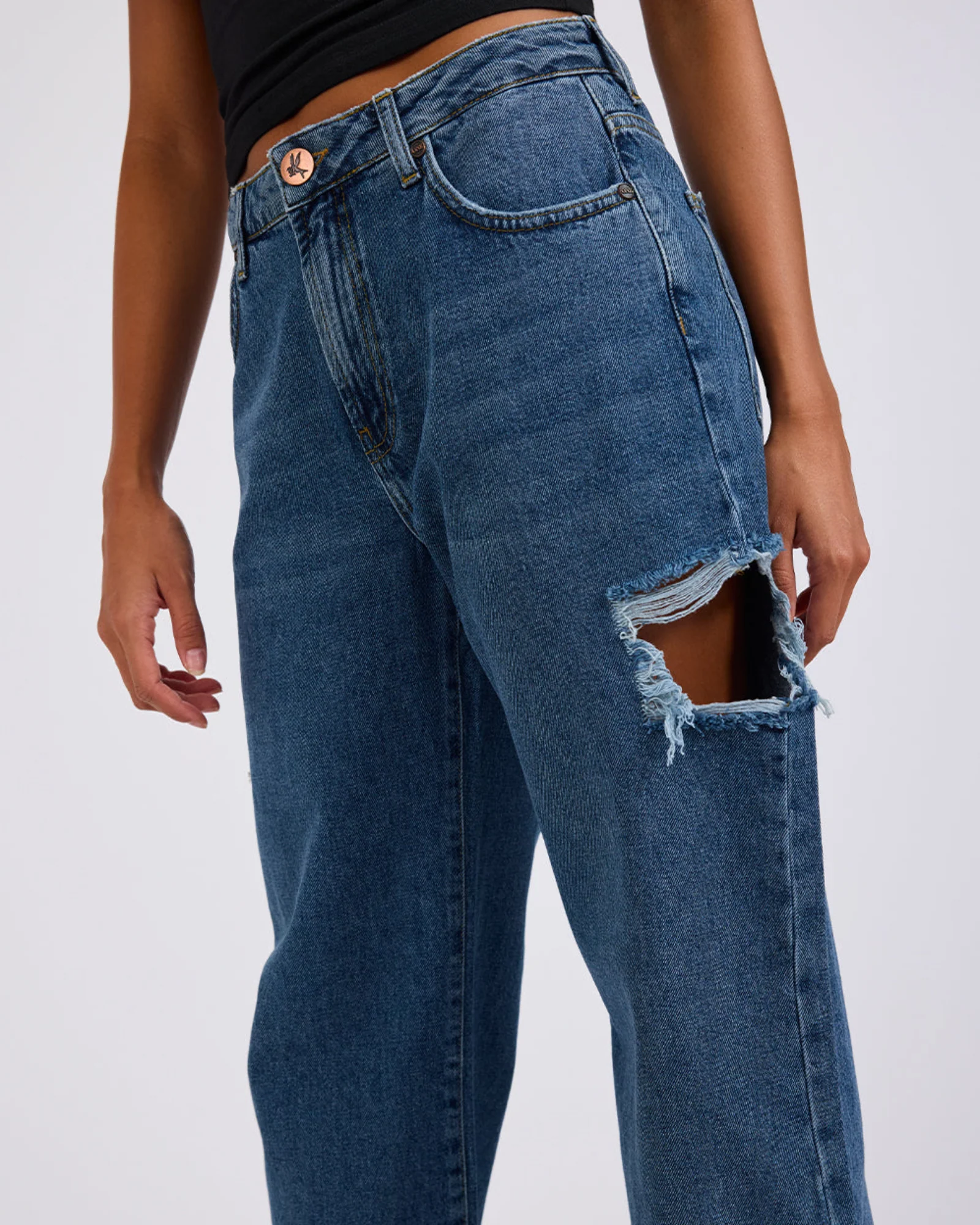 Jackson Mid Waist Wide Leg Denim Jeans - Rosewood - Image 7