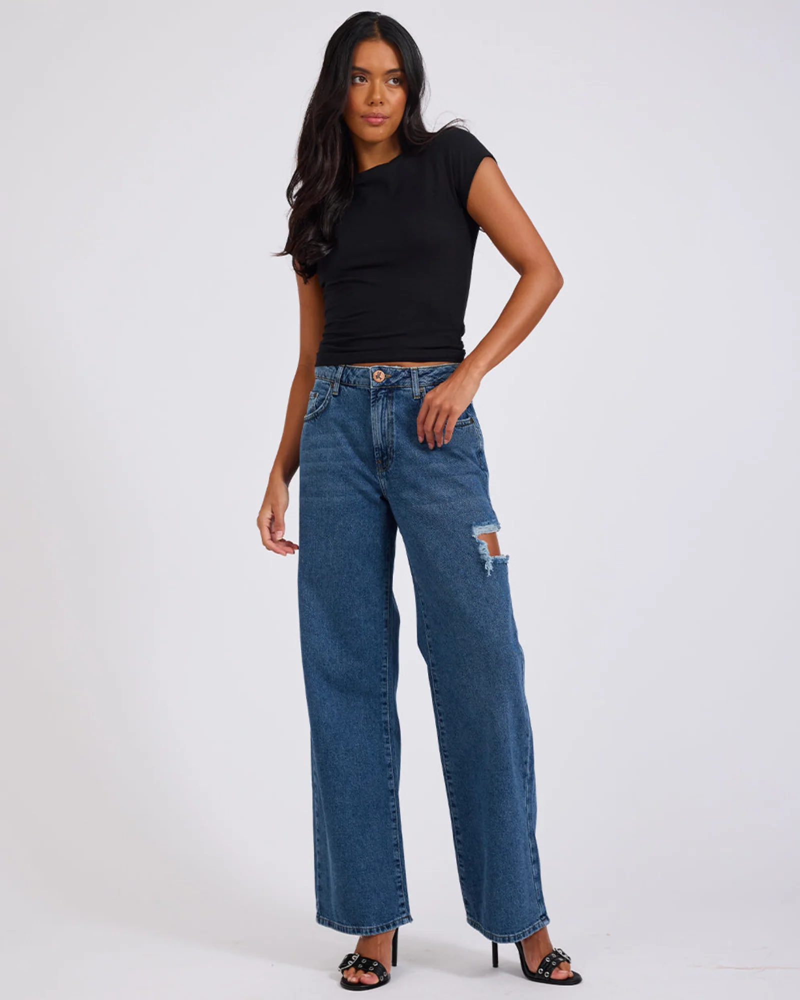 Jackson Mid Waist Wide Leg Denim Jeans - Rosewood - Image 8
