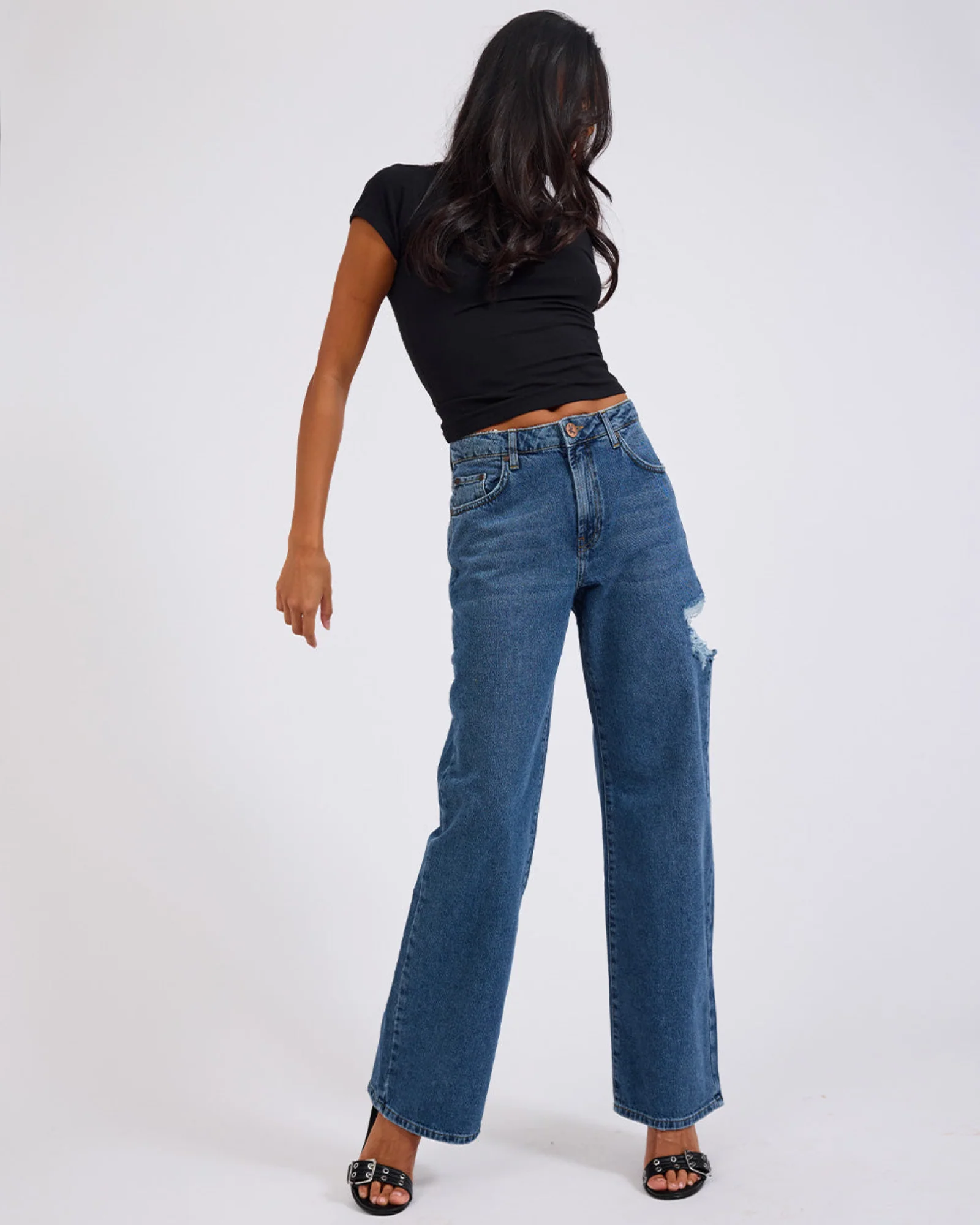 Jackson Mid Waist Wide Leg Denim Jeans - Rosewood - Image 9
