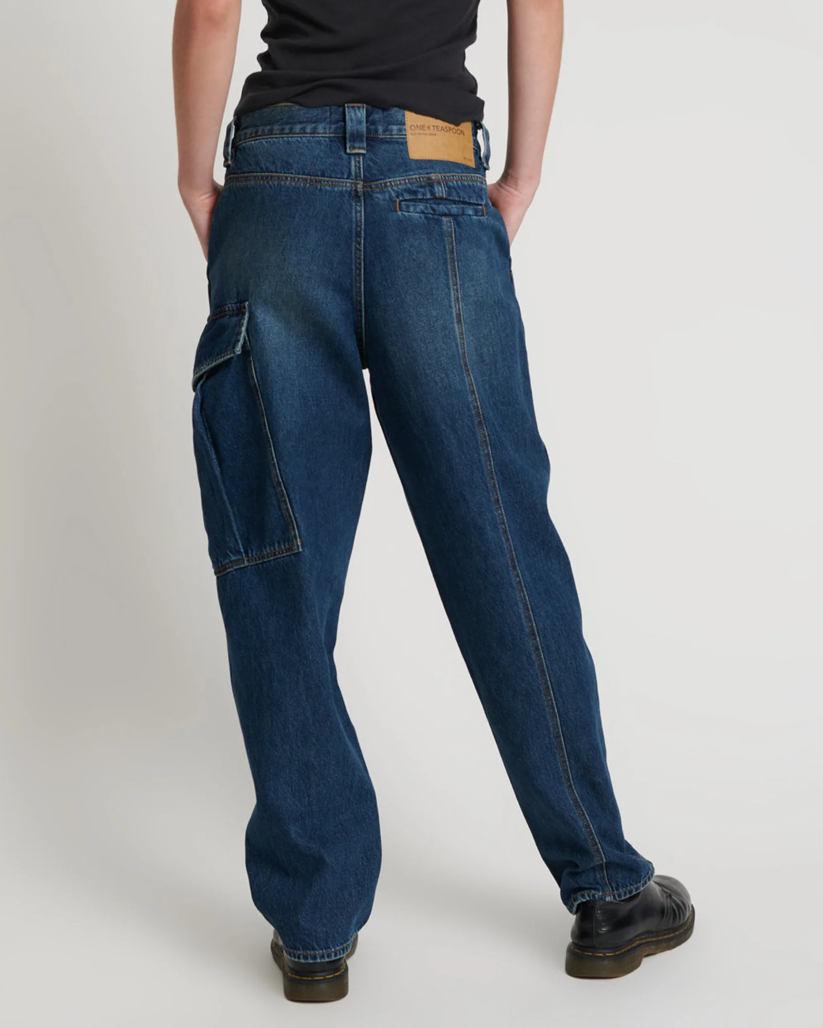 New Fiction Low Waist Wide Leg Cargo Denim Jeans - Royal Blue - Image 4